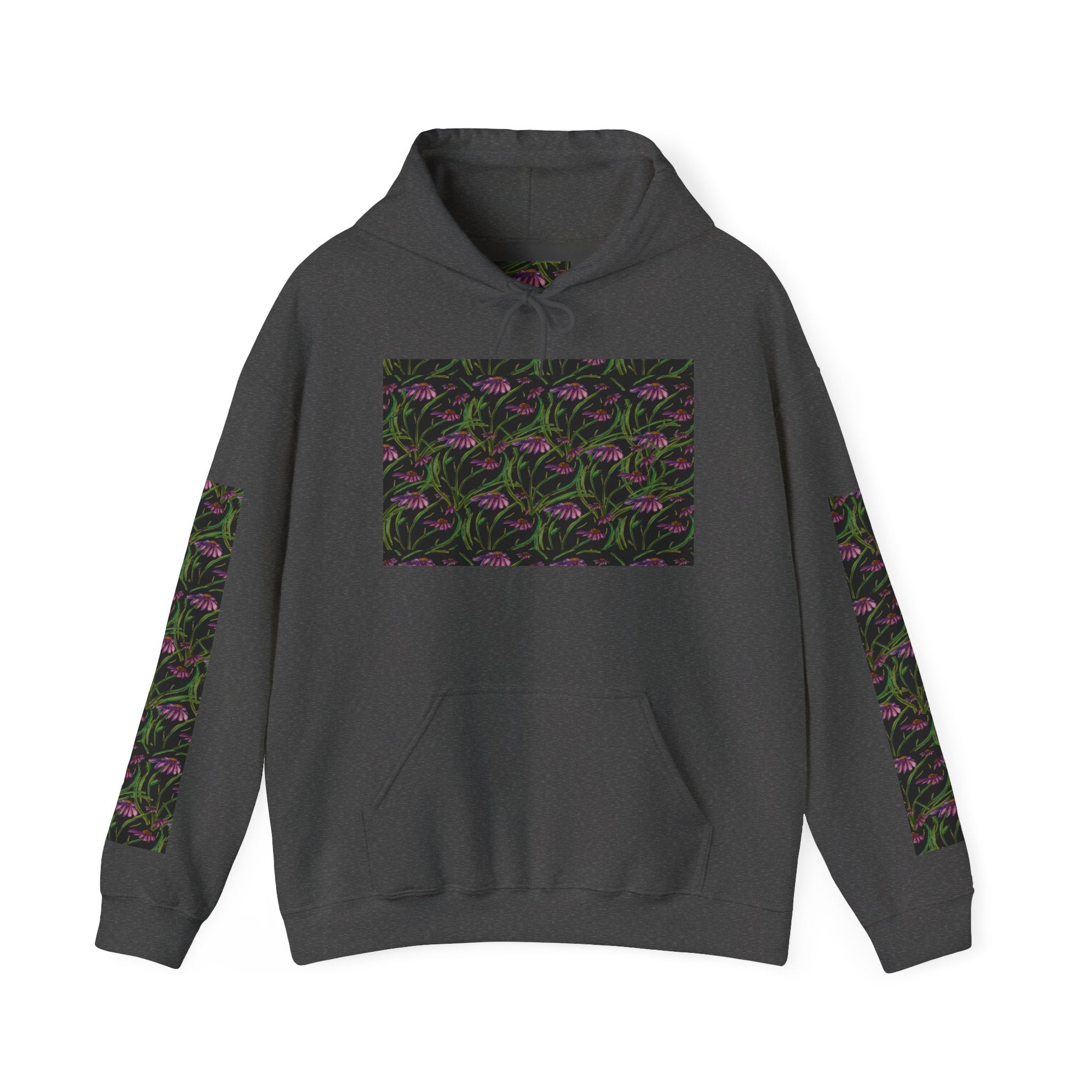 Floral Nightshade Pattern Hoodie — Dark Purple Botanical Print Sweatshirt
