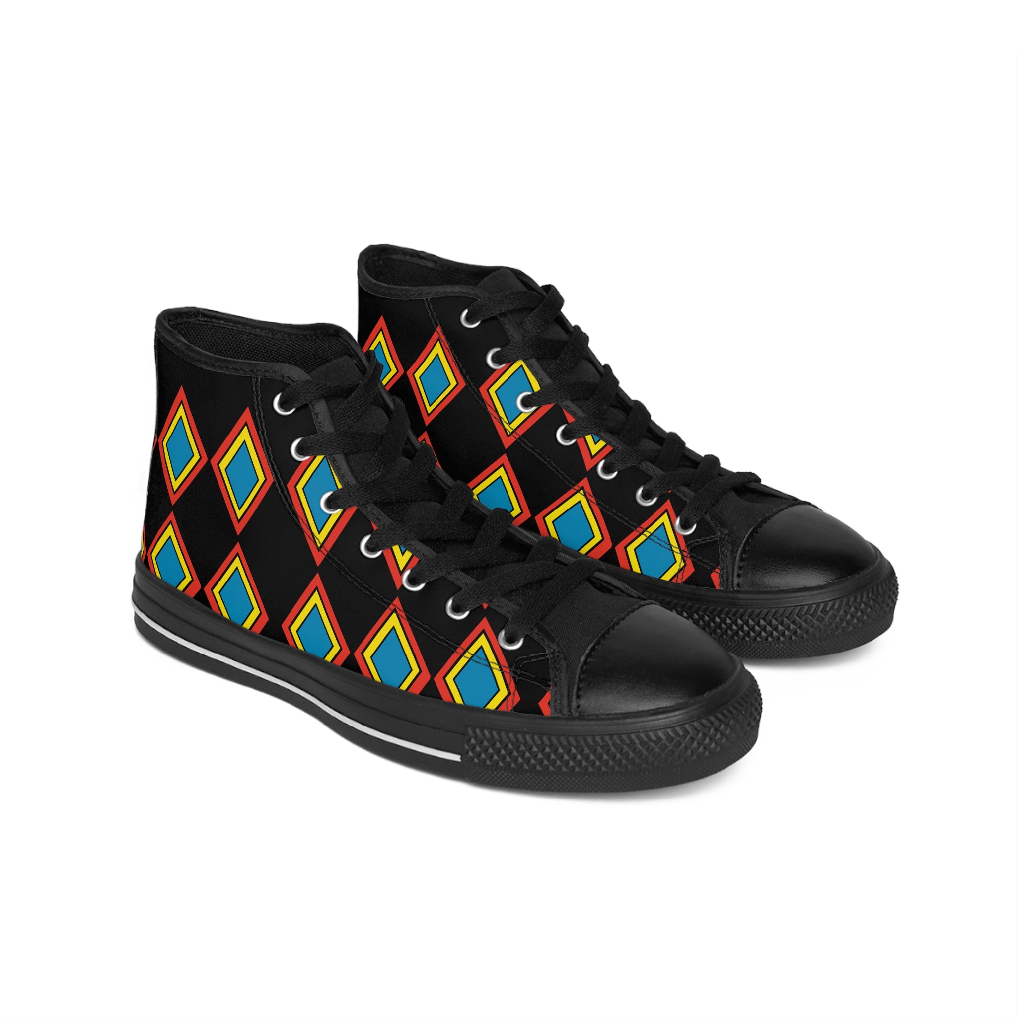 Women's High-Top Sneakers — Colorful Geometric Diamond Pattern