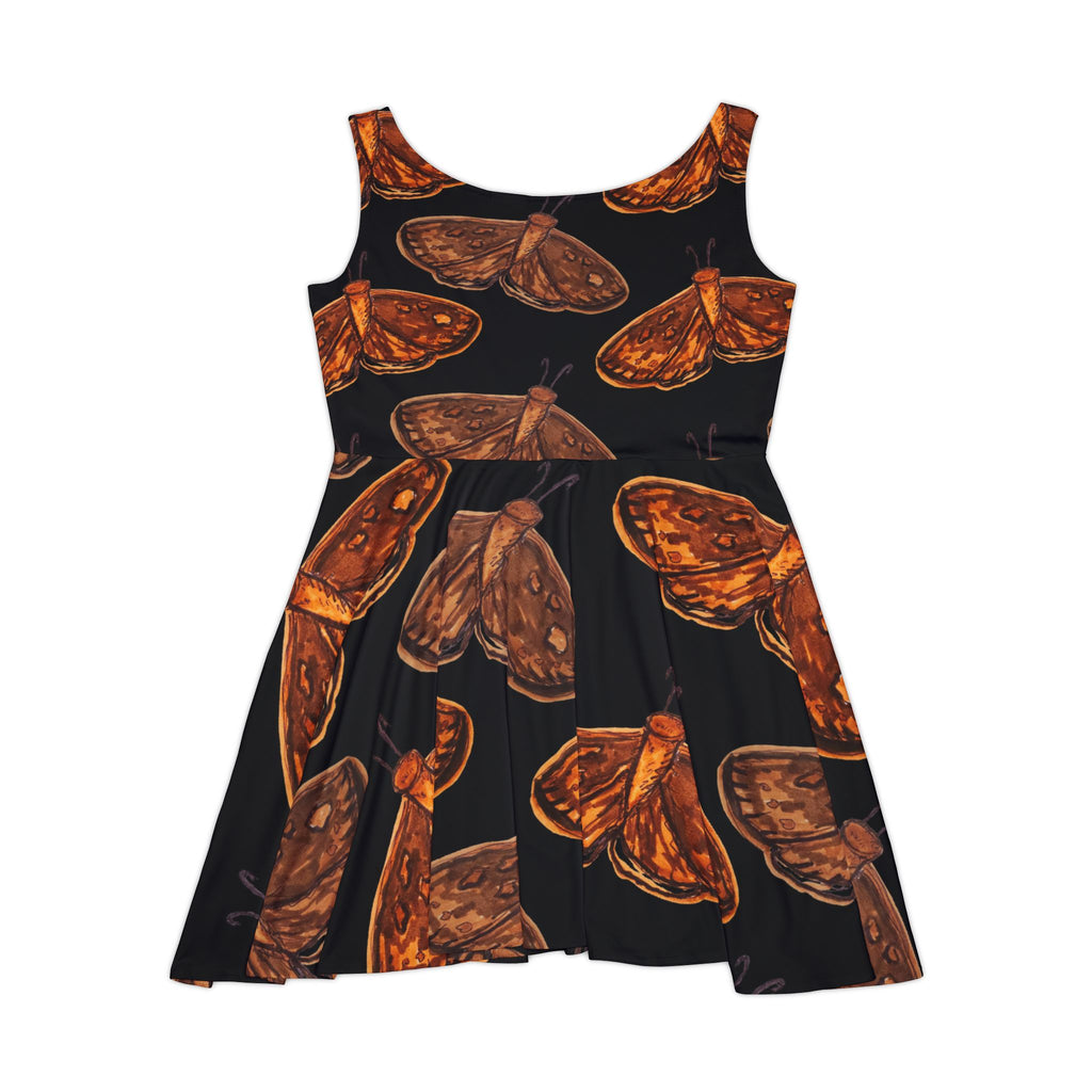 Autumn Moth Print Skater Dress — Women's Floral-Inspired Fall Dress