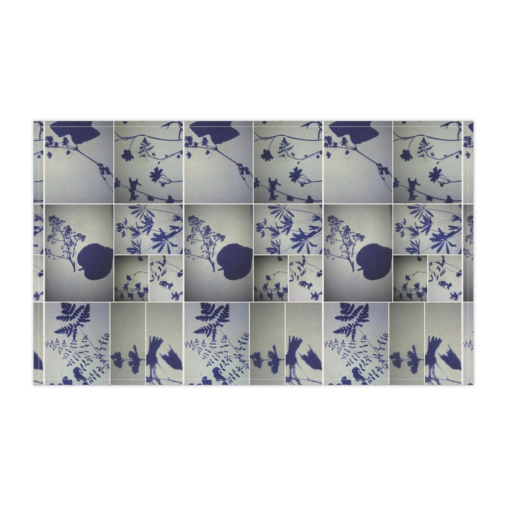 Botanical Patchwork Cotton Tea Towel — Blue Floral Check Kitchen Towel