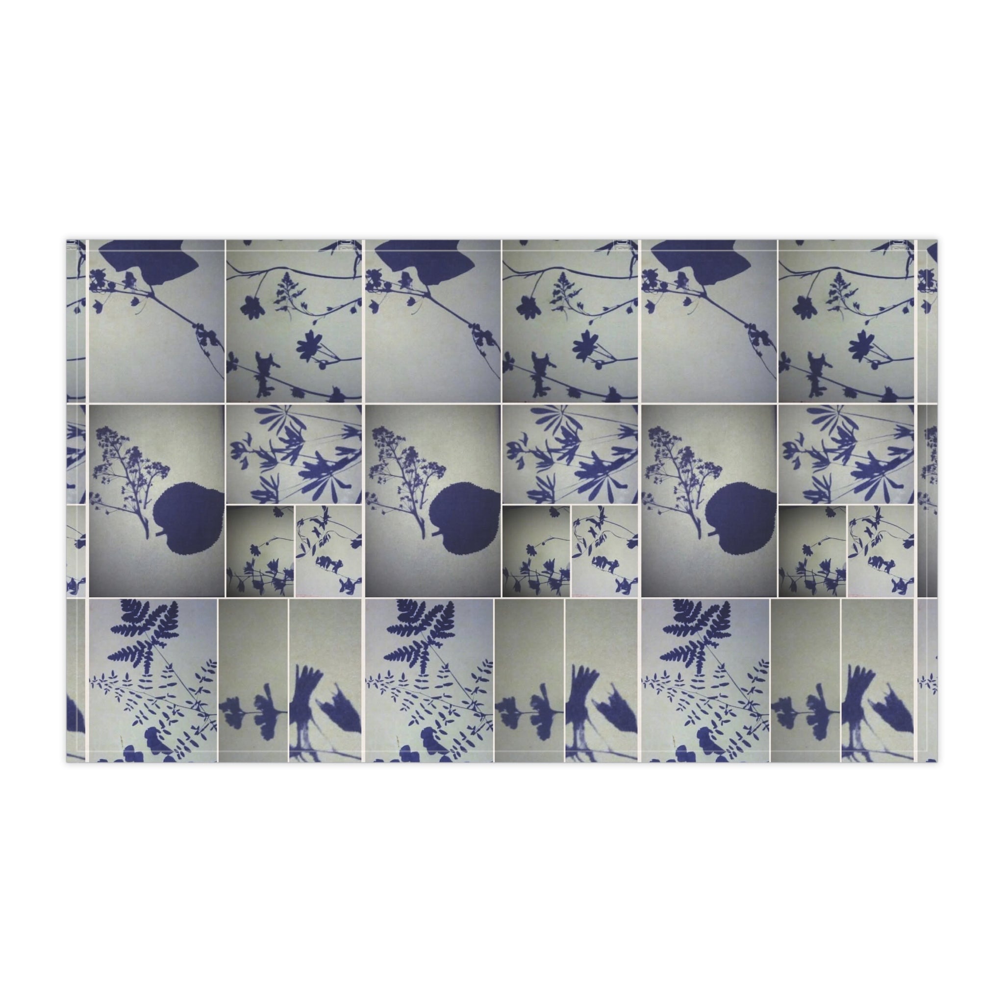 Botanical Patchwork Cotton Tea Towel — Blue Floral Check Kitchen Towel