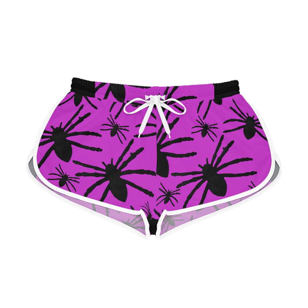 Spooky Spider Print Women's Relaxed Shorts — Purple Halloween Loungewear