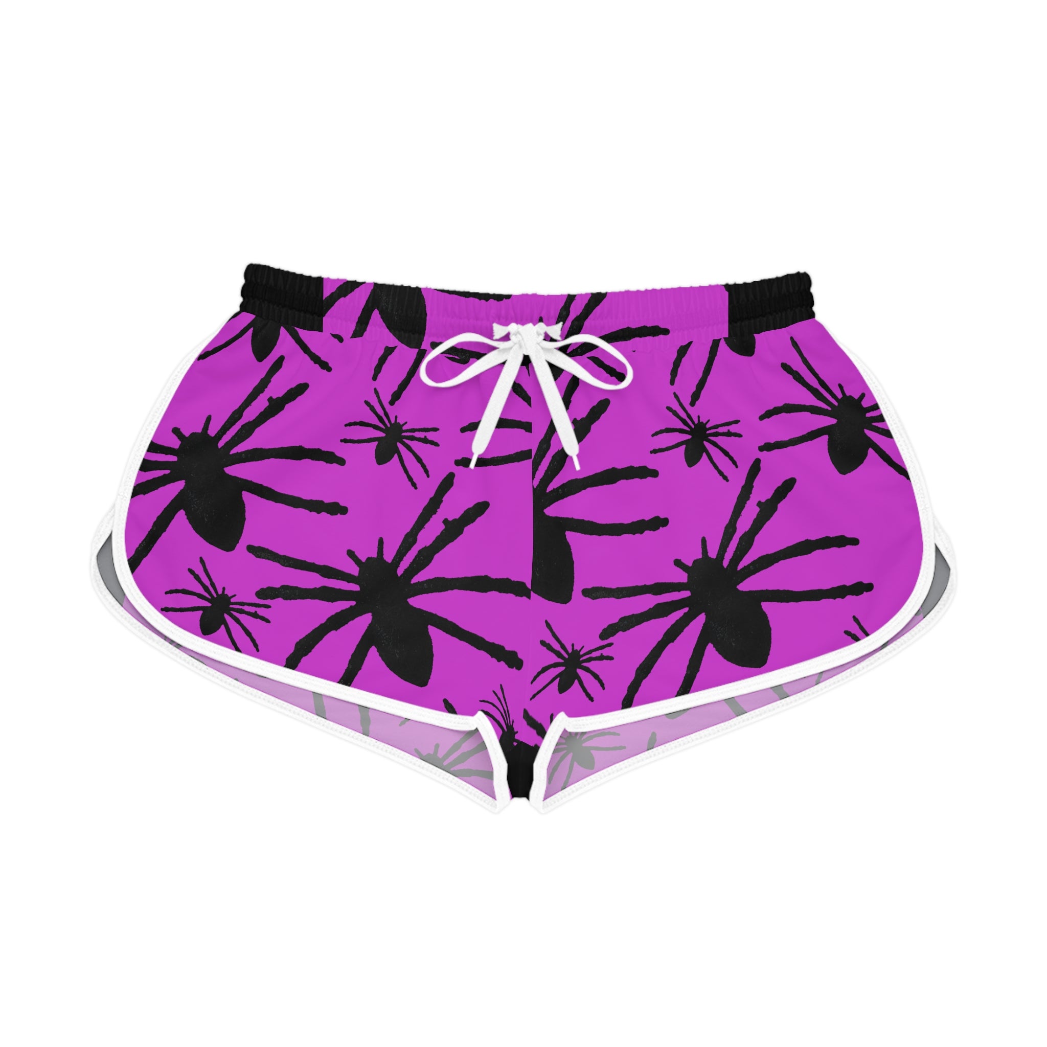 Spooky Spider Print Women's Relaxed Shorts — Purple Halloween Loungewear