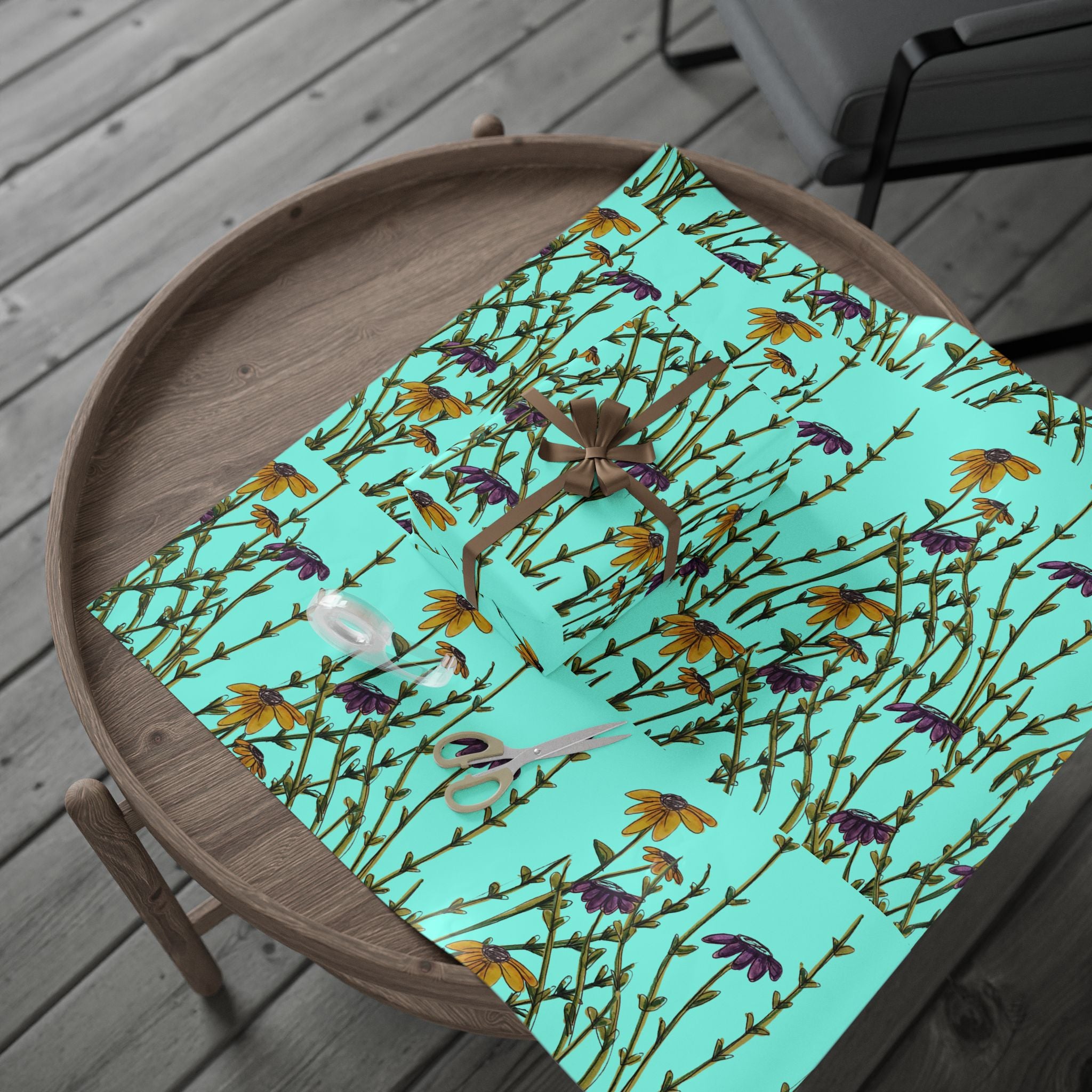 Floral Meadow Wrapping Paper — Turquoise Wildflower Gift Wrap