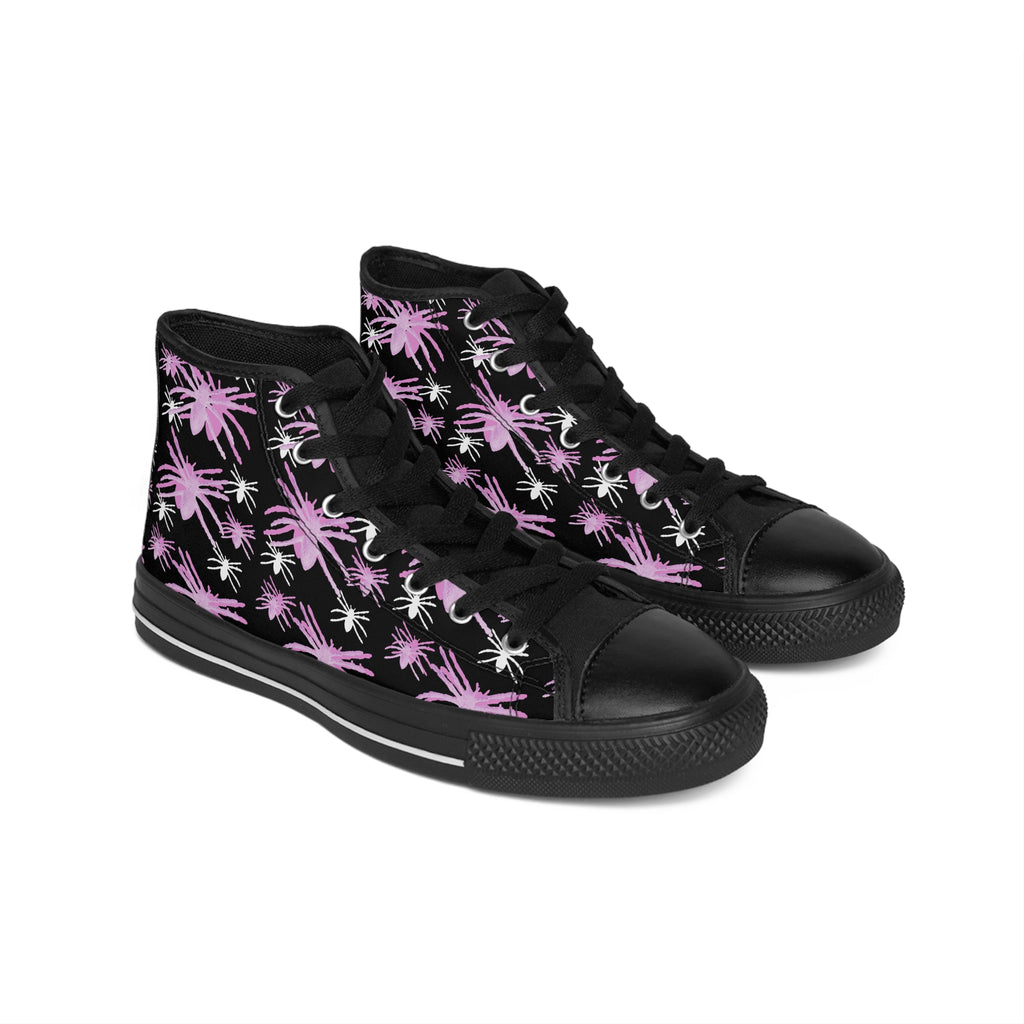 High-Top Sneakers — Pink Palm Floral Pattern for Women