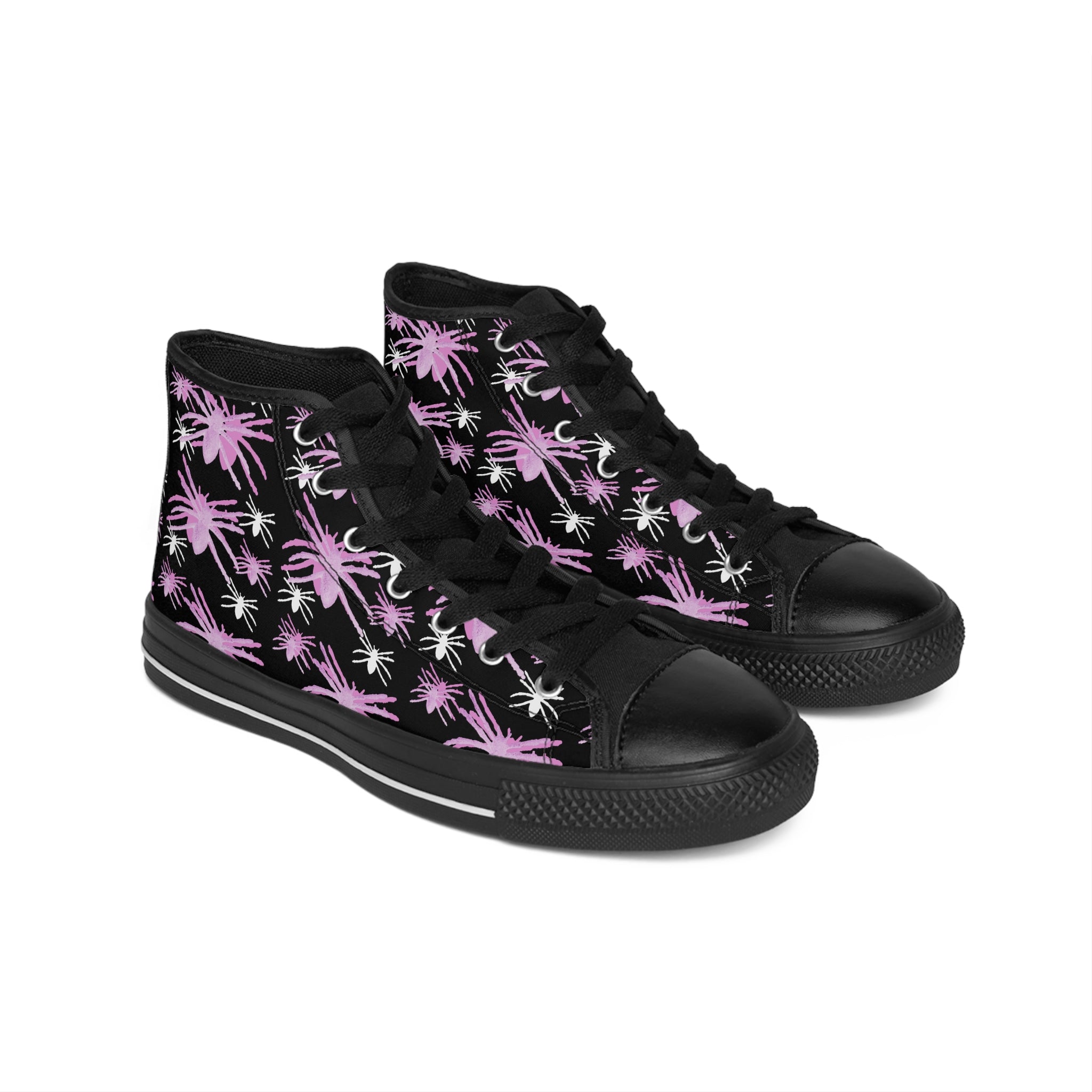 High-Top Sneakers — Pink Palm Floral Pattern for Women