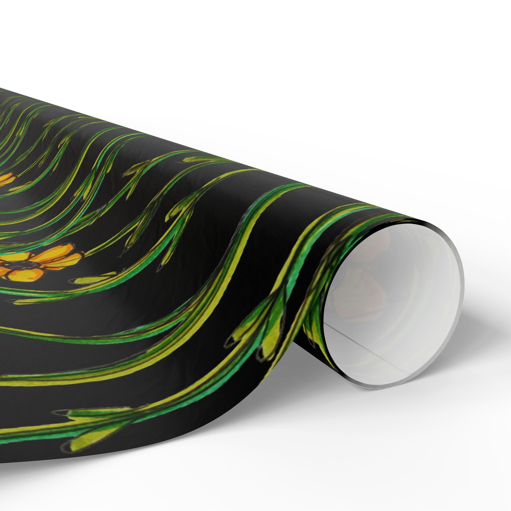 Yellow Wildflower Wrapping Paper — Black Floral Gift Wrap