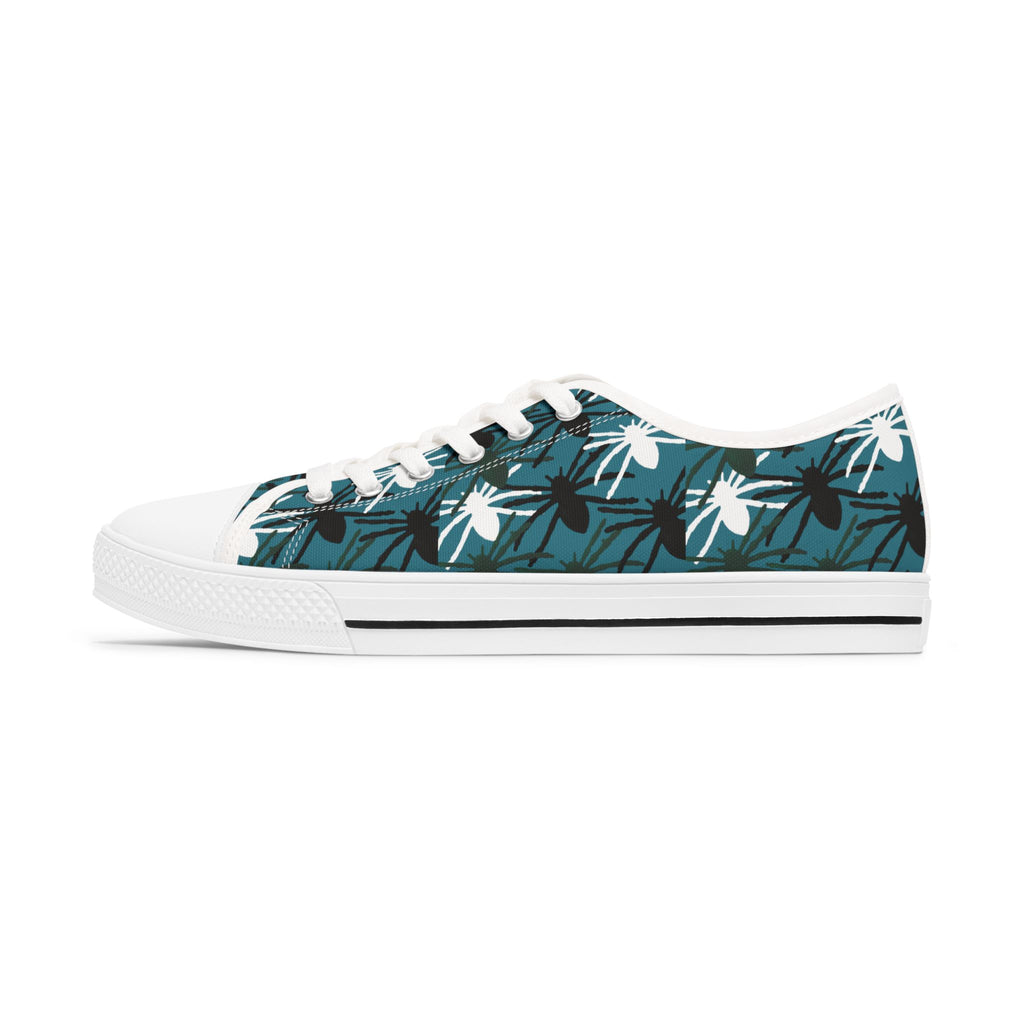 Tropical Palm Low Top Sneakers — Teal Floral Canvas Shoes for Women