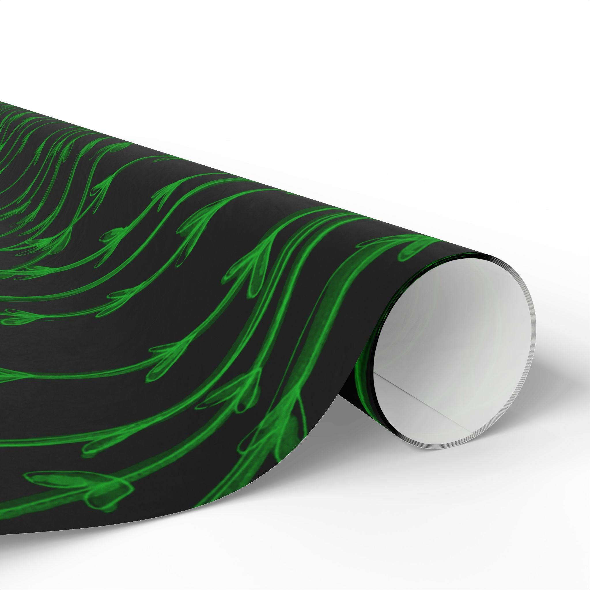 Botanical Black & Neon Green Wrapping Paper — Floral Gift Wrap for Gothic, Eco-Chic & Halloween Occasions