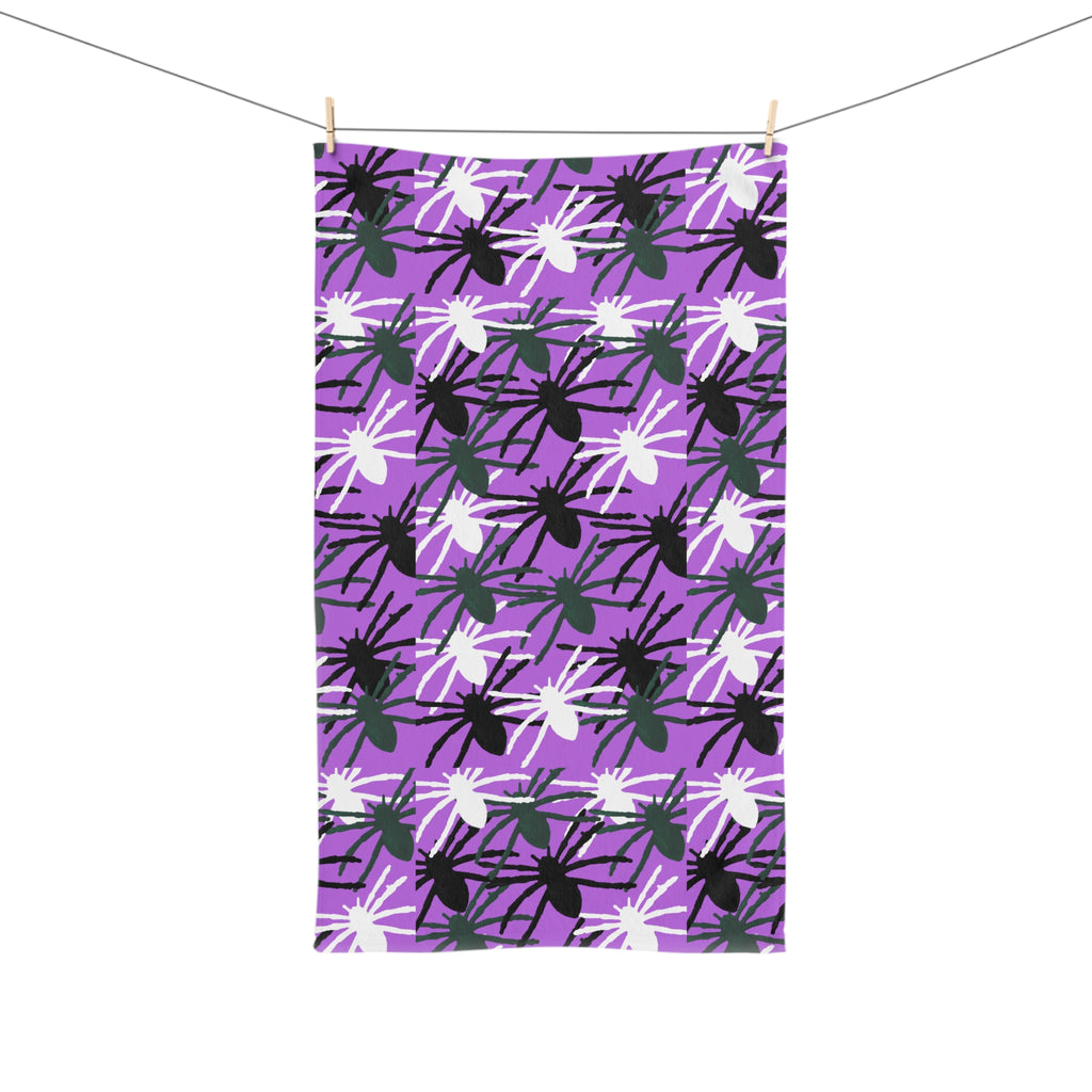 Purple Spider Pattern Hand Towel — Halloween Decorative Tea Towel