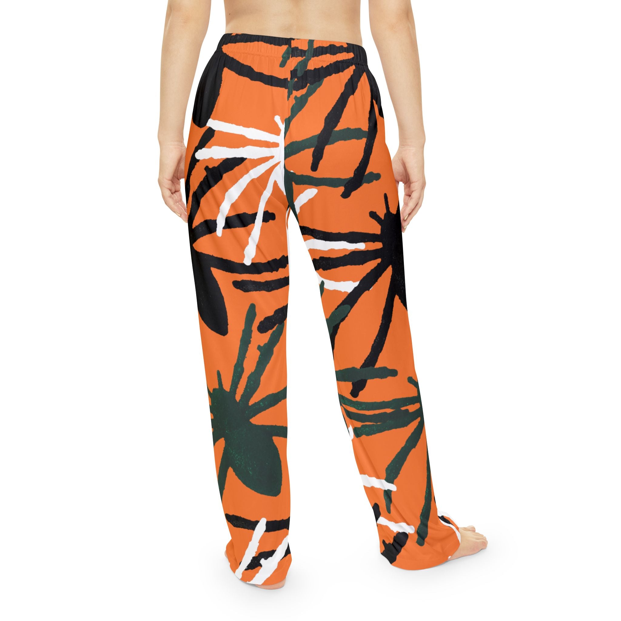 Floral Abstract Women's Pajama Pants — Orange Botanical Lounge Trousers