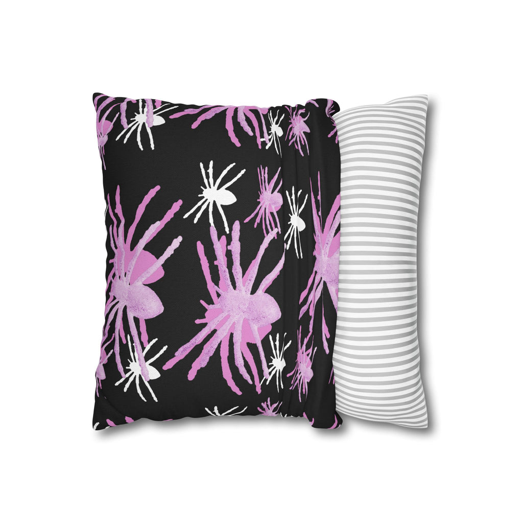 Pink Spider Pattern Pillowcase — Decorative Square Throw Pillow Cover