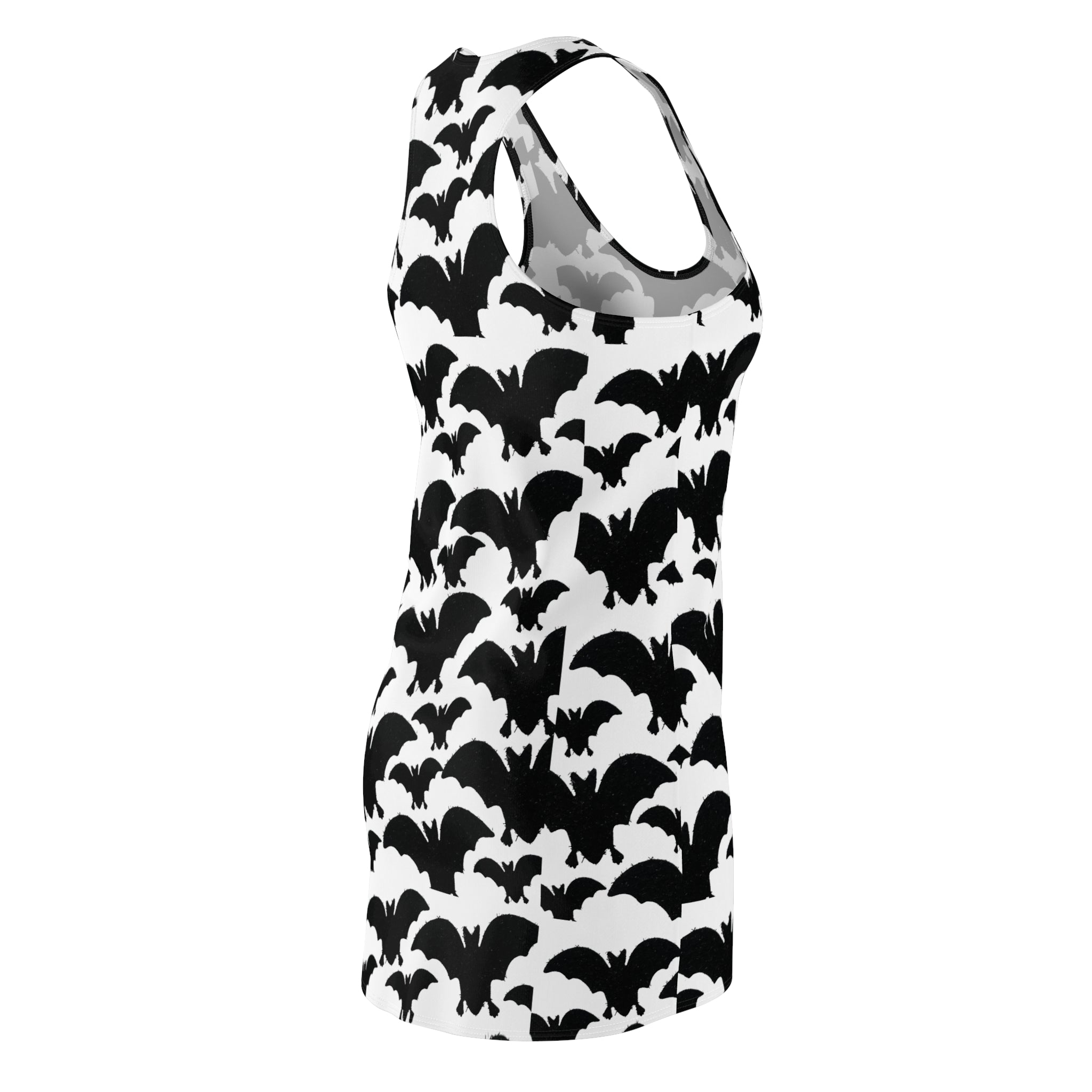 Bat Pattern Racerback Dress — Black & White Gothic Halloween Sundress