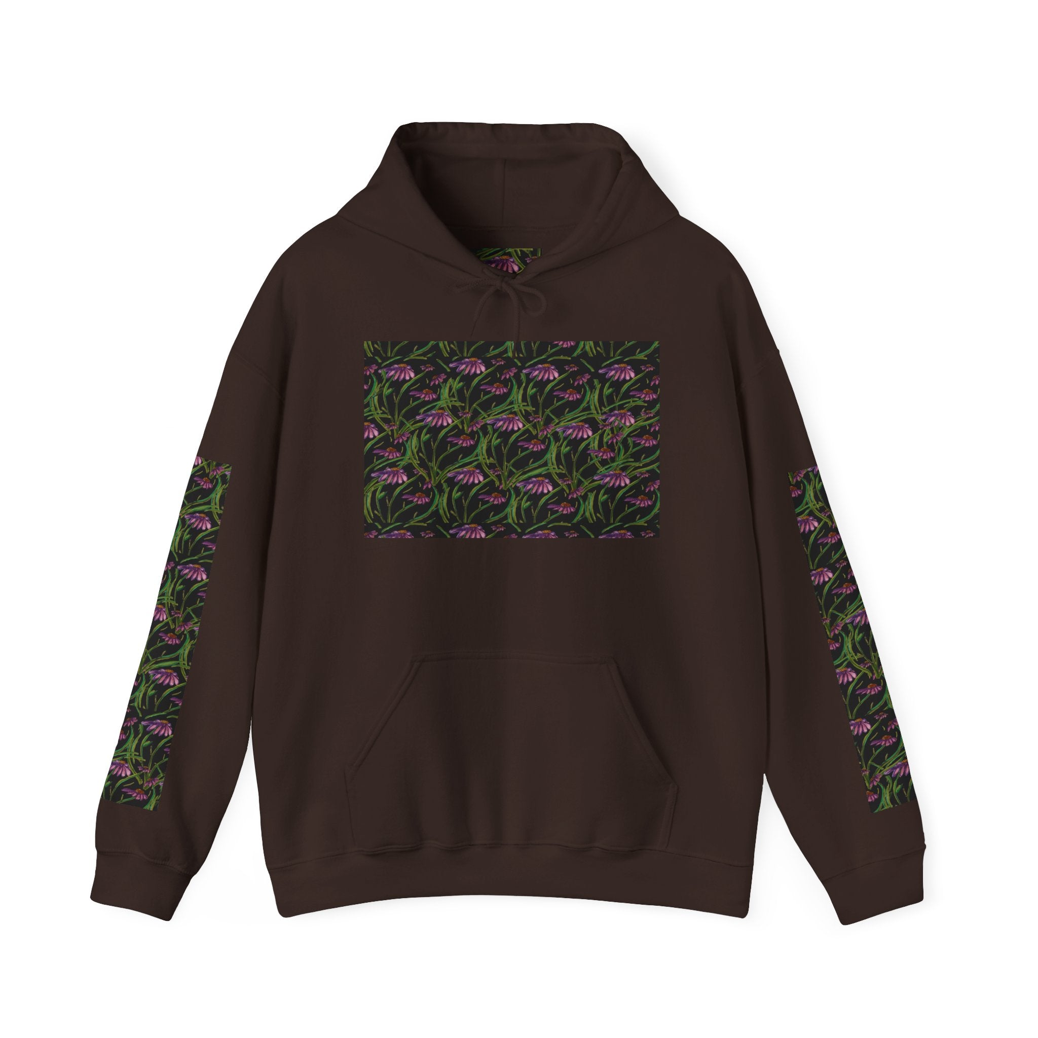 Floral Nightshade Pattern Hoodie — Dark Purple Botanical Print Sweatshirt