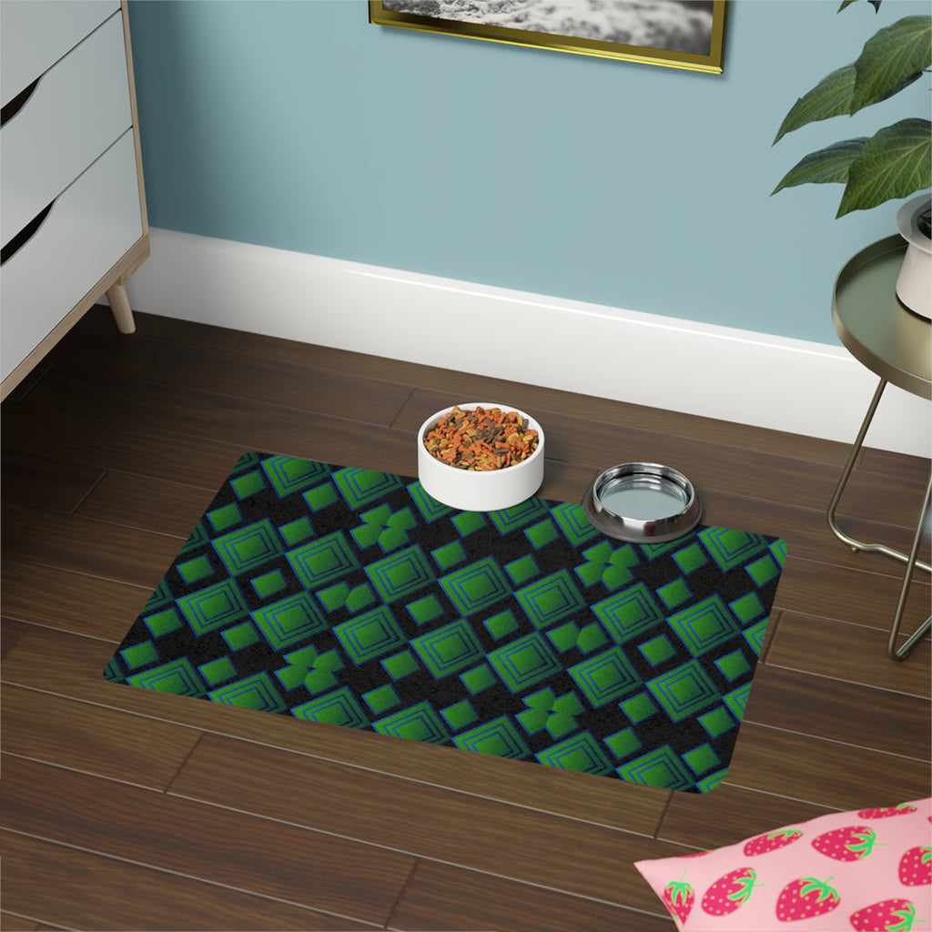 Geometric Green Diamond Pet Food Mat (12x18)