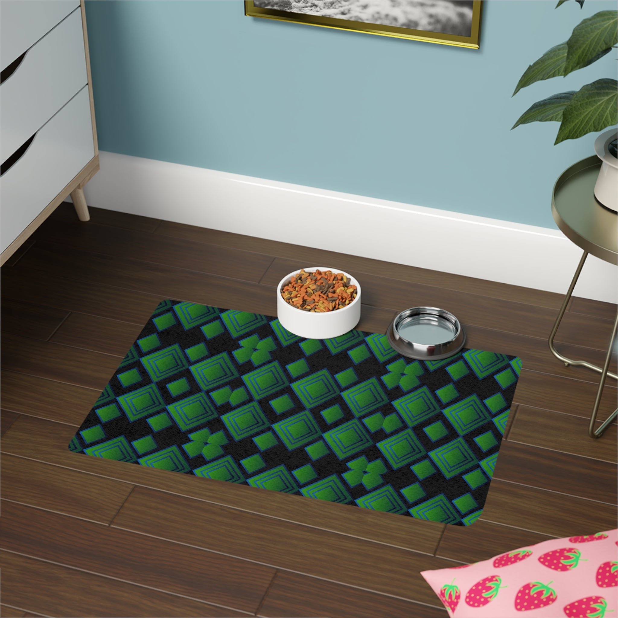 Geometric Green Diamond Pet Food Mat (12x18)