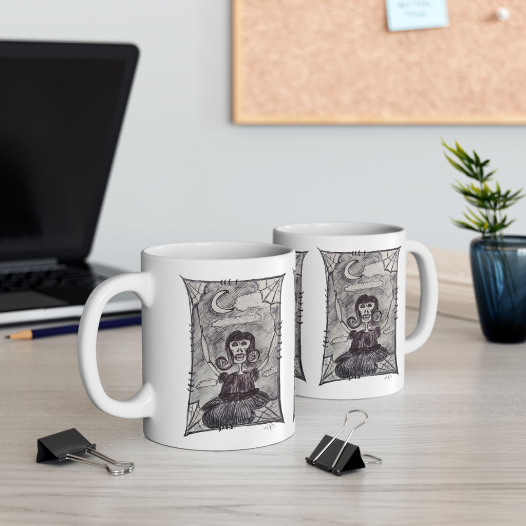 Spider woman Mug — Spooky Moon Sketch Ceramic Coffee Cup (11oz/15oz)