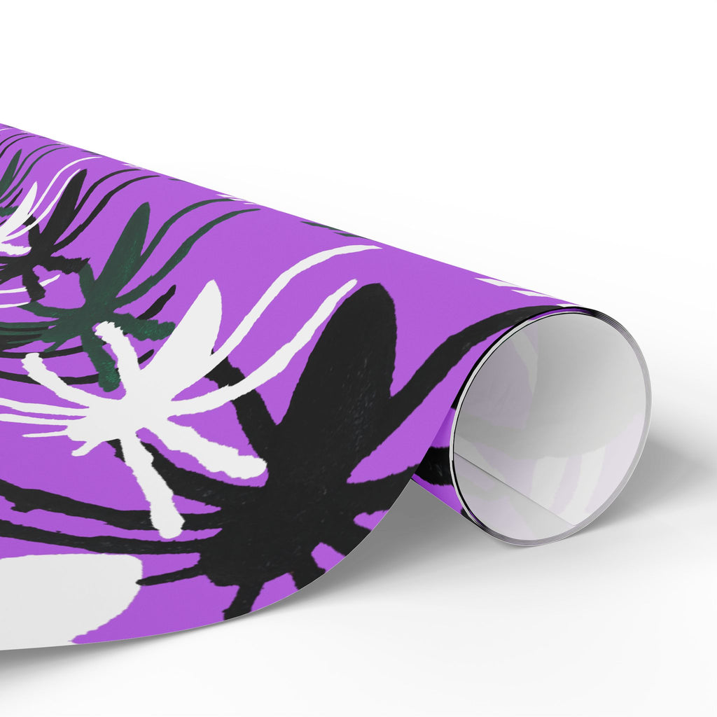 Purple Floral Wrapping Paper Roll — Bold Black & White Flower Gift Wrap