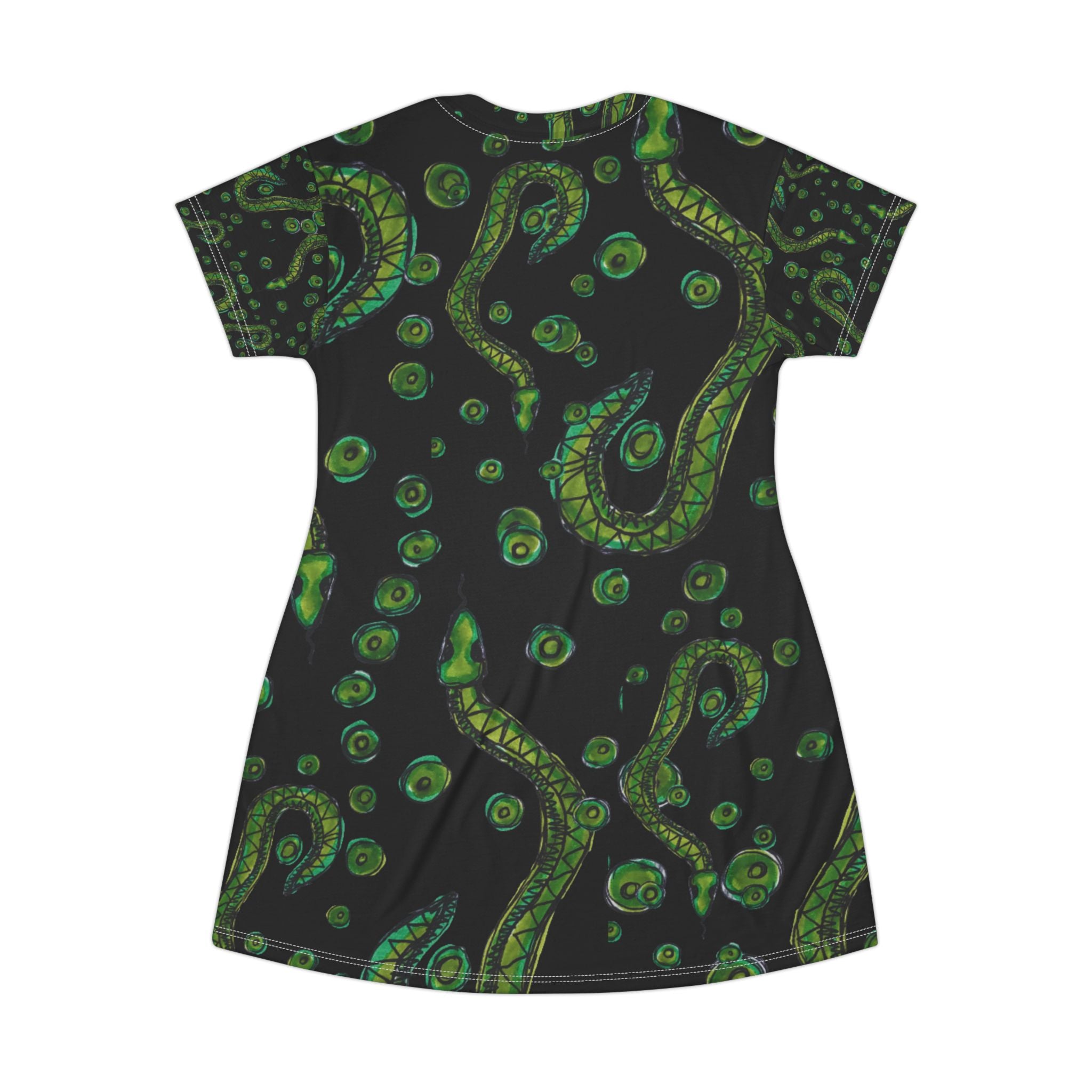 Green Bioluminescent Sea Creatures T‑Shirt Dress — All‑Over Print