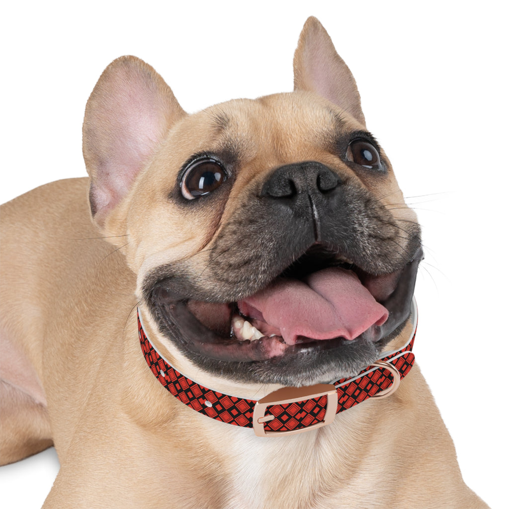 Red Diamond Pattern Dog Collar – Stylish Geometric Pet Collar for Daily Wear