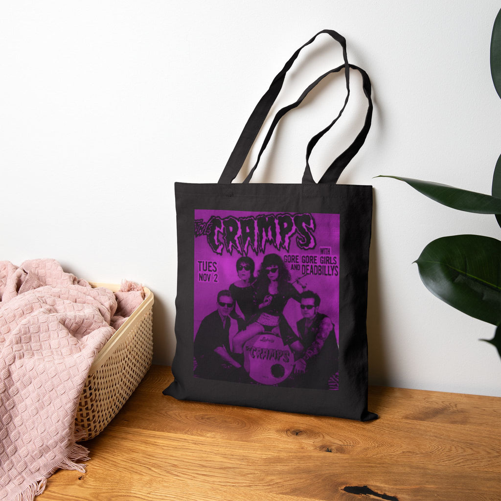 The Cramps Vintage Band Tote Bag — Purple Retro Concert Poster Cotton Canvas Tote