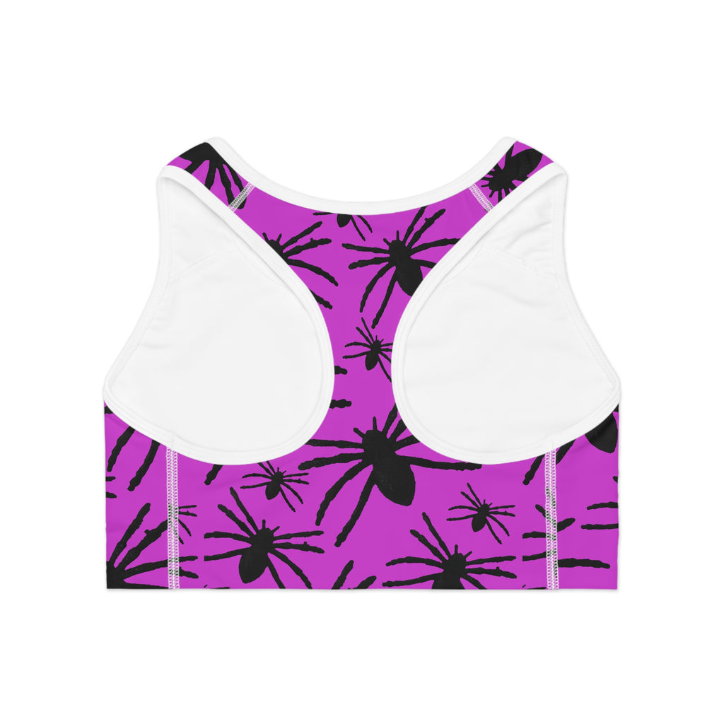 Spider Silhouette Sports Bra — Purple All-Over Print Activewear