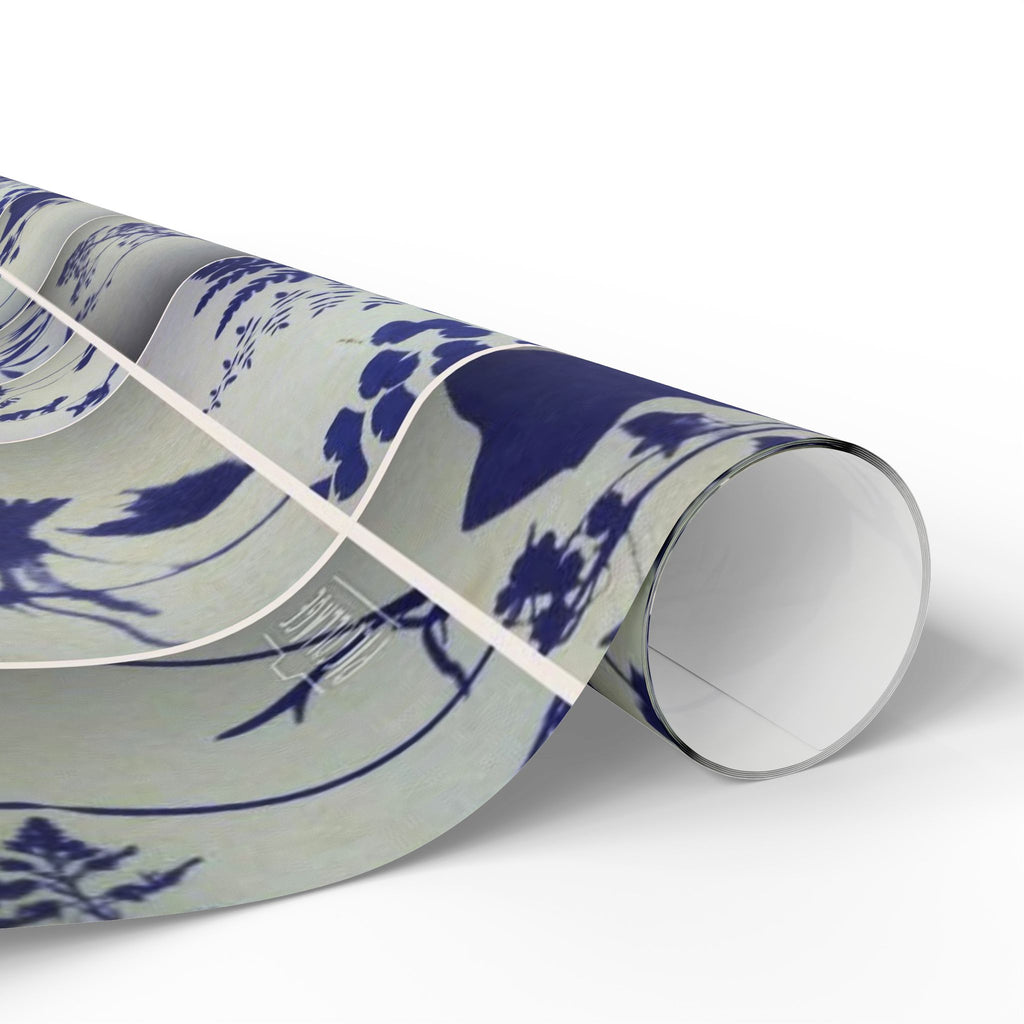 Blue Botanical Pattern Wrapping Paper — Floral Gift Wrap Roll for Weddings, Birthdays & Holidays