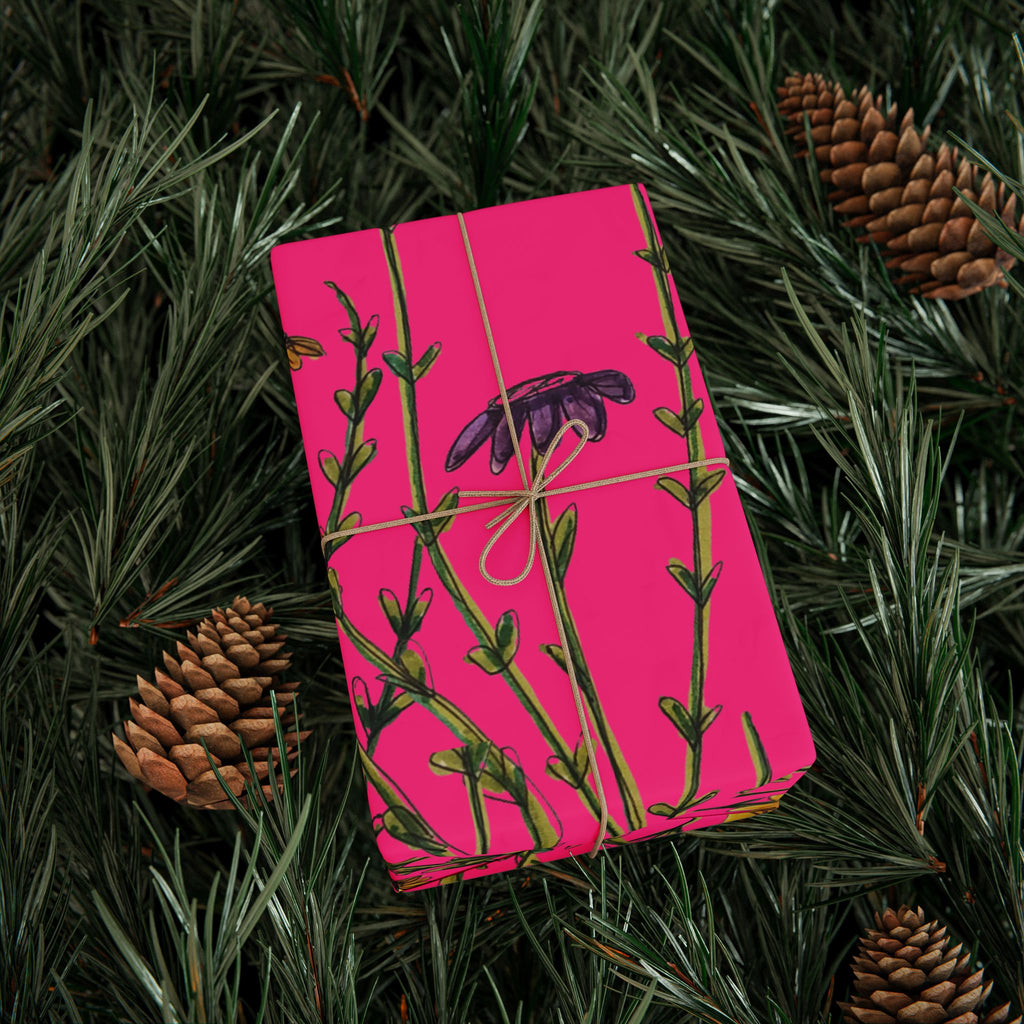 Bright Pink Wildflower Wrapping Paper — Floral Gift Wrap Roll