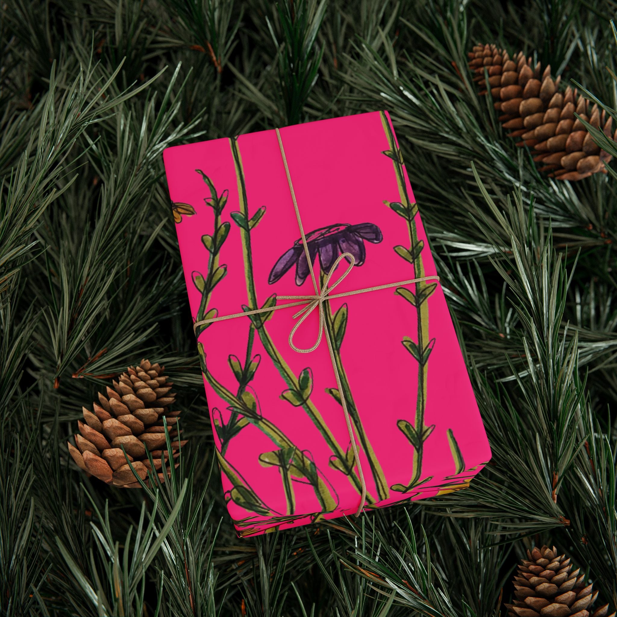 Bright Pink Wildflower Wrapping Paper — Floral Gift Wrap Roll