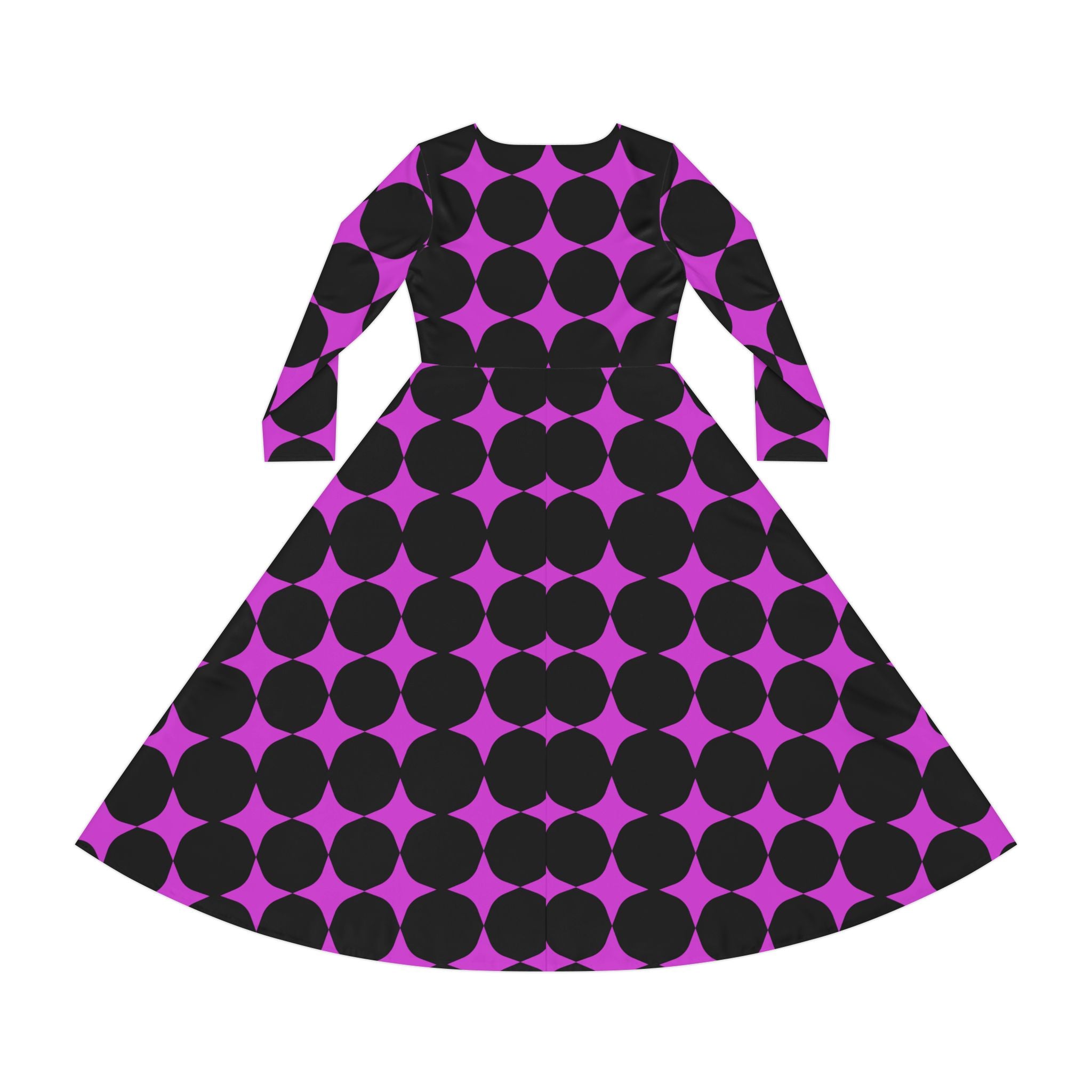 Purple & Black Retro Dot Long Sleeve Dance Dress