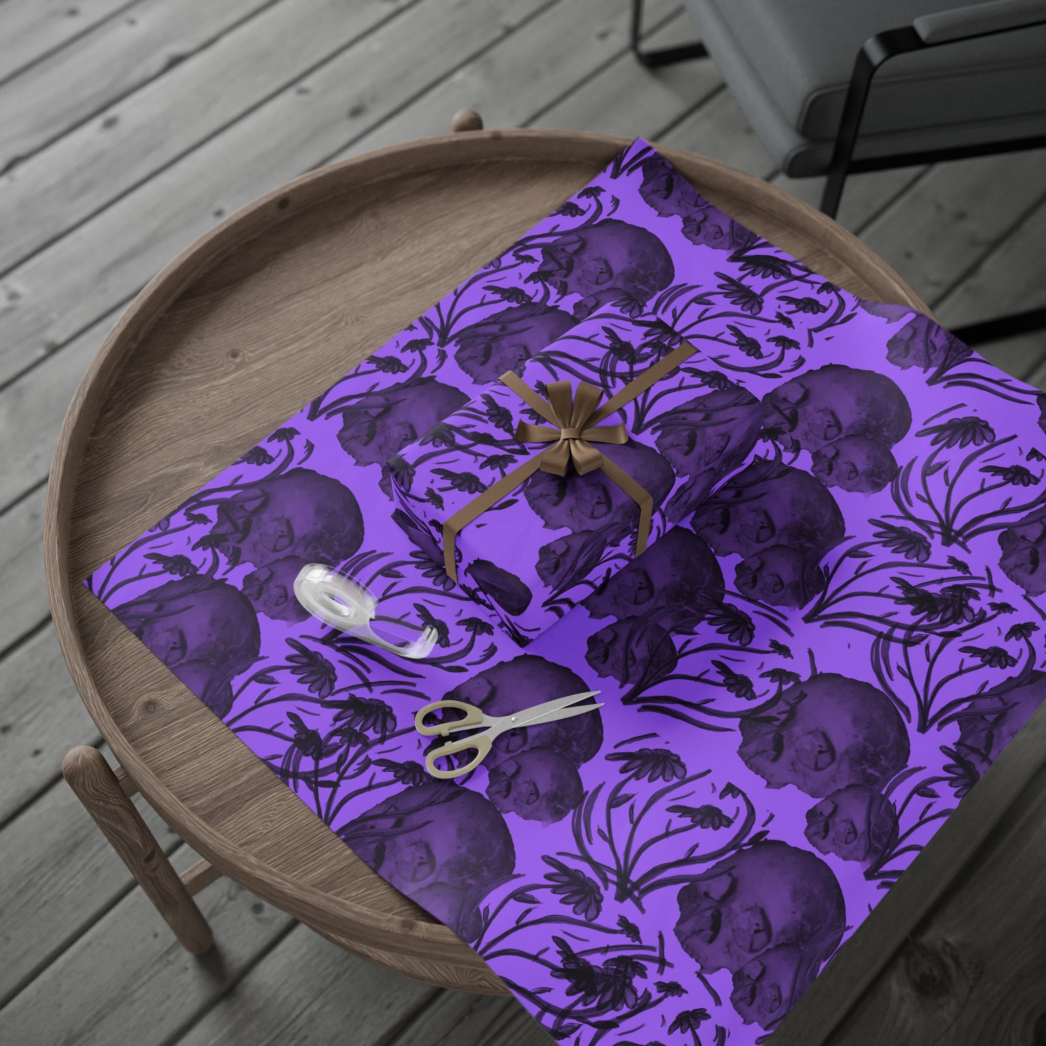 Skull Pattern Wrapping Paper — Purple Gothic Gift Wrap
