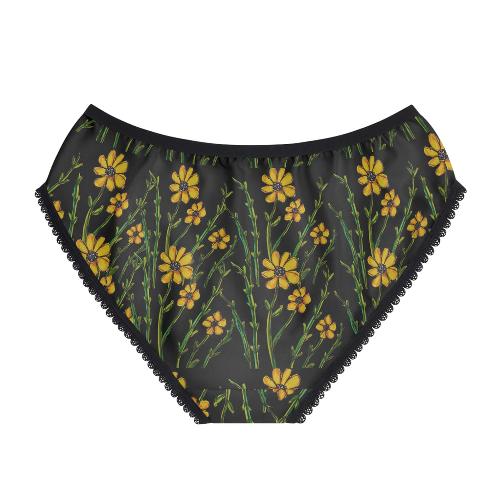 Floral Midnight Briefs — Yellow Wildflower Print Women's Underwear