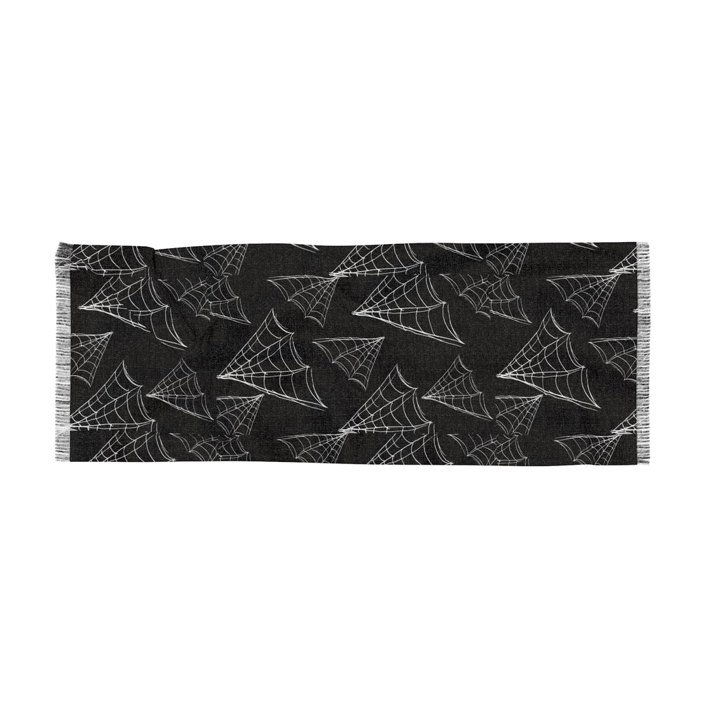 Spiderweb Pattern Lightweight Scarf — Gothic Halloween Black Fringe Wrap