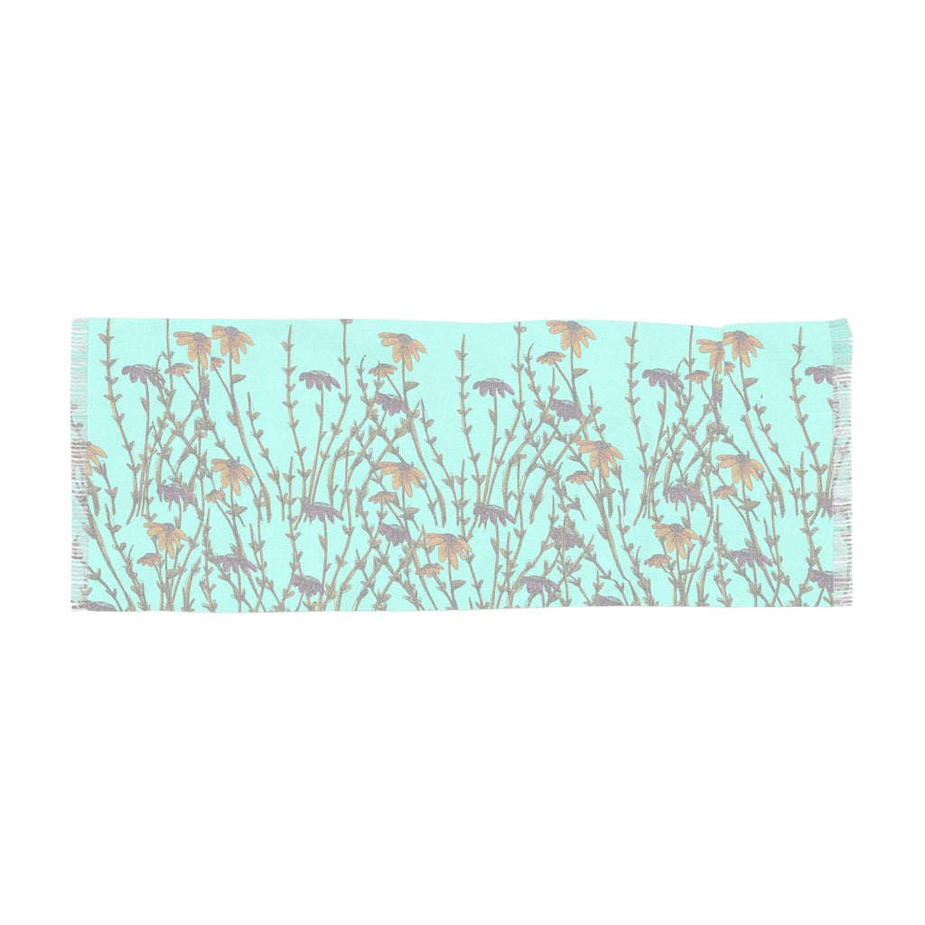 Aqua Wildflower Scarf — Lightweight Floral Spring Wrap