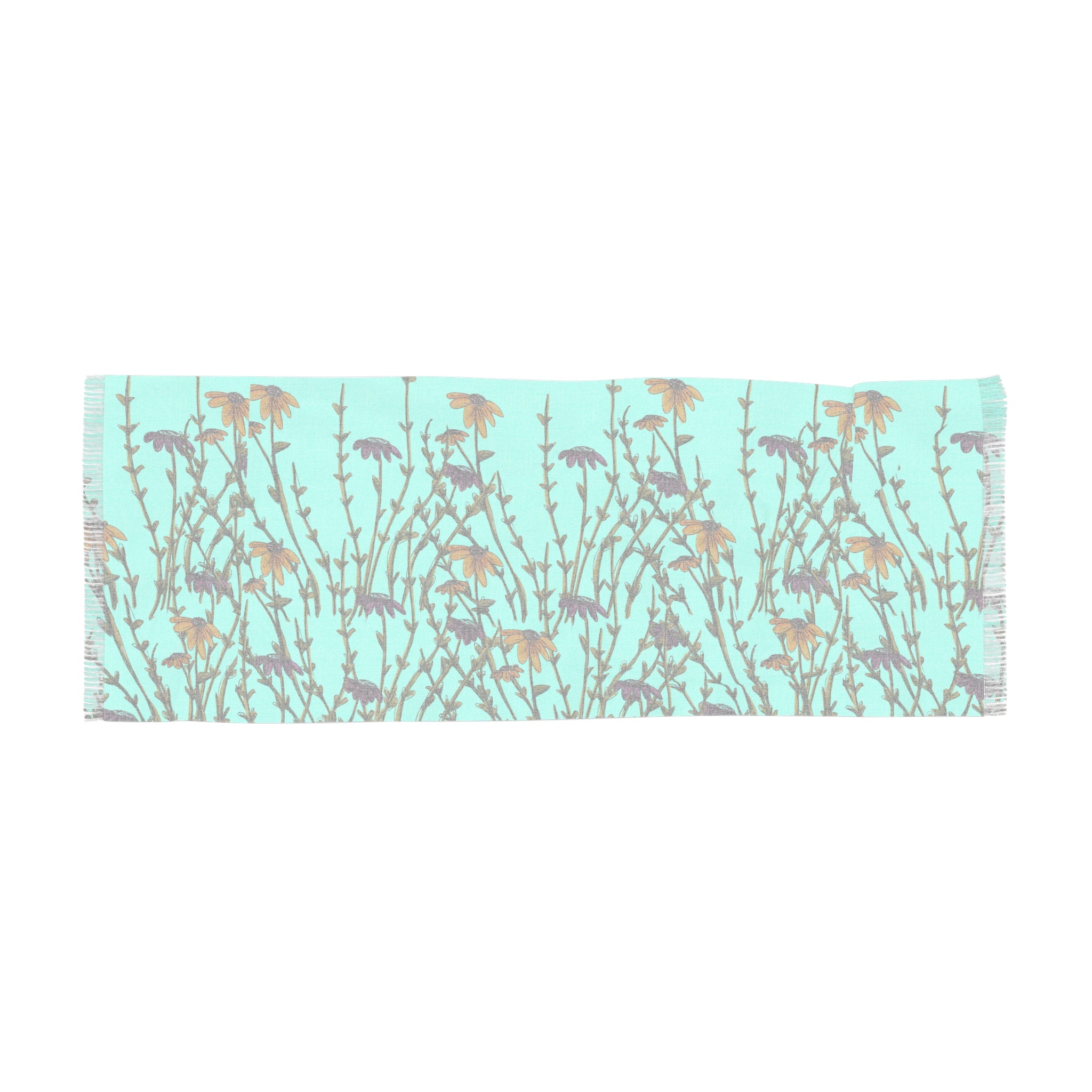 Aqua Wildflower Scarf — Lightweight Floral Spring Wrap
