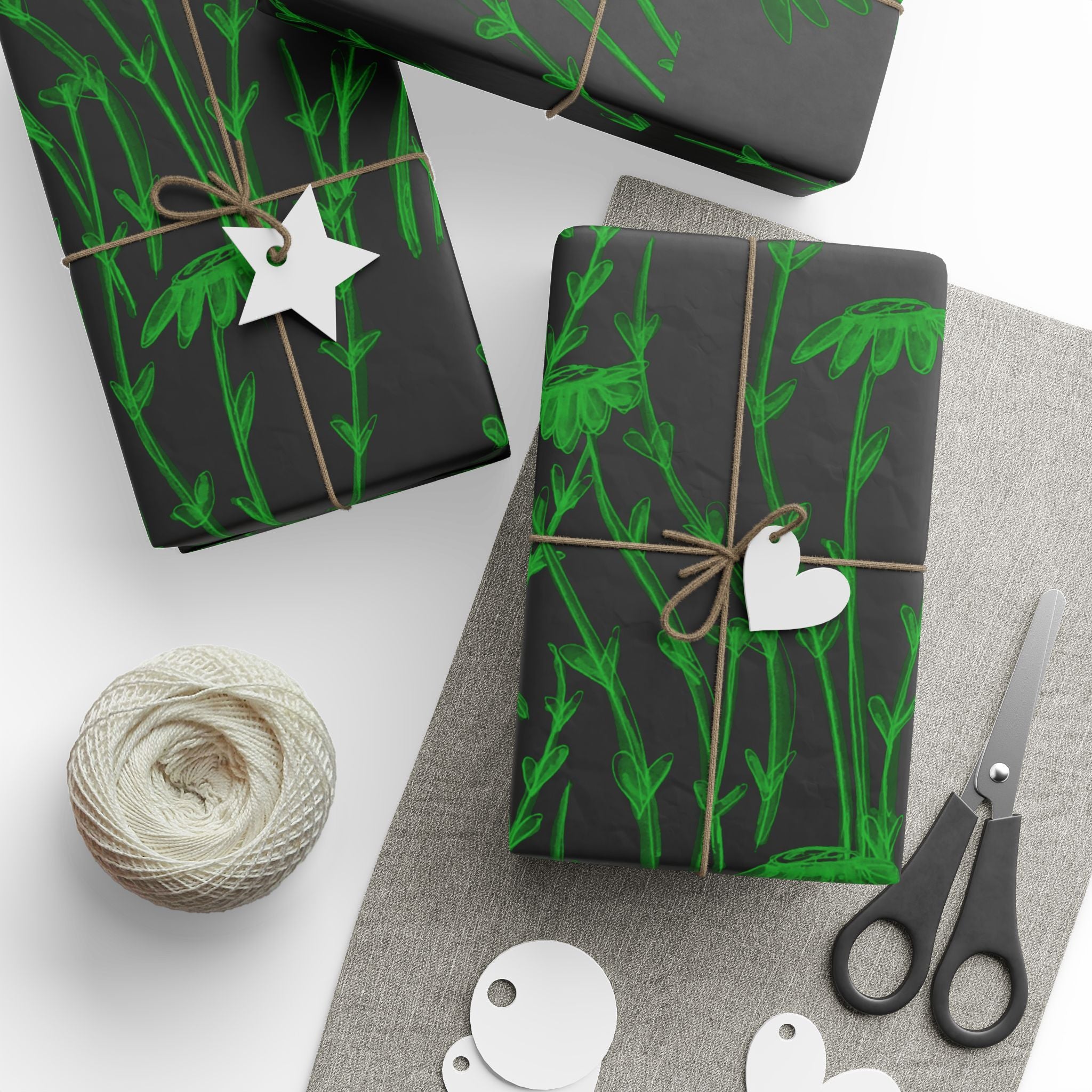 Botanical Black & Neon Green Wrapping Paper — Floral Gift Wrap for Gothic, Eco-Chic & Halloween Occasions