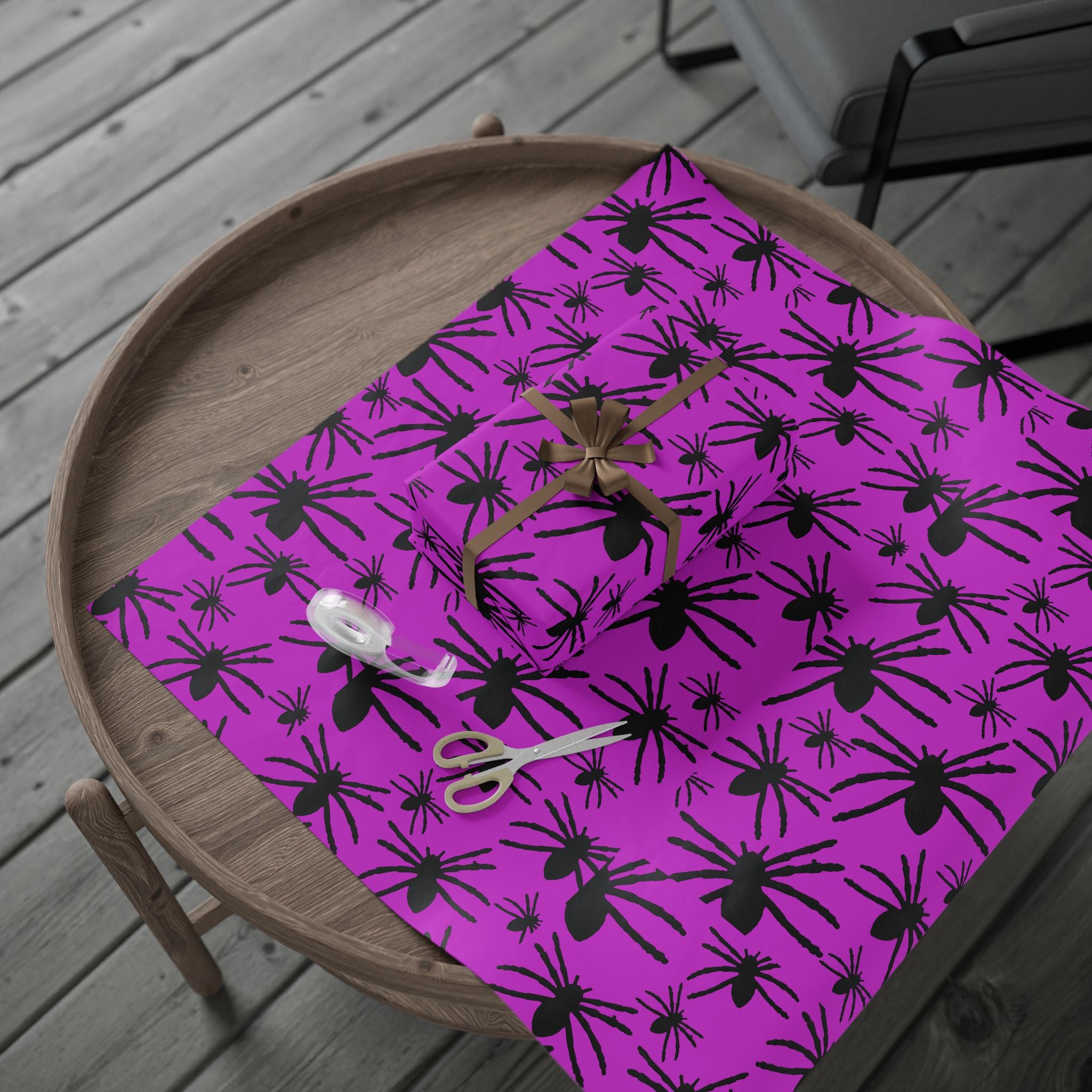 Spider Pattern Wrapping Paper — Pink Halloween Gift Wrap