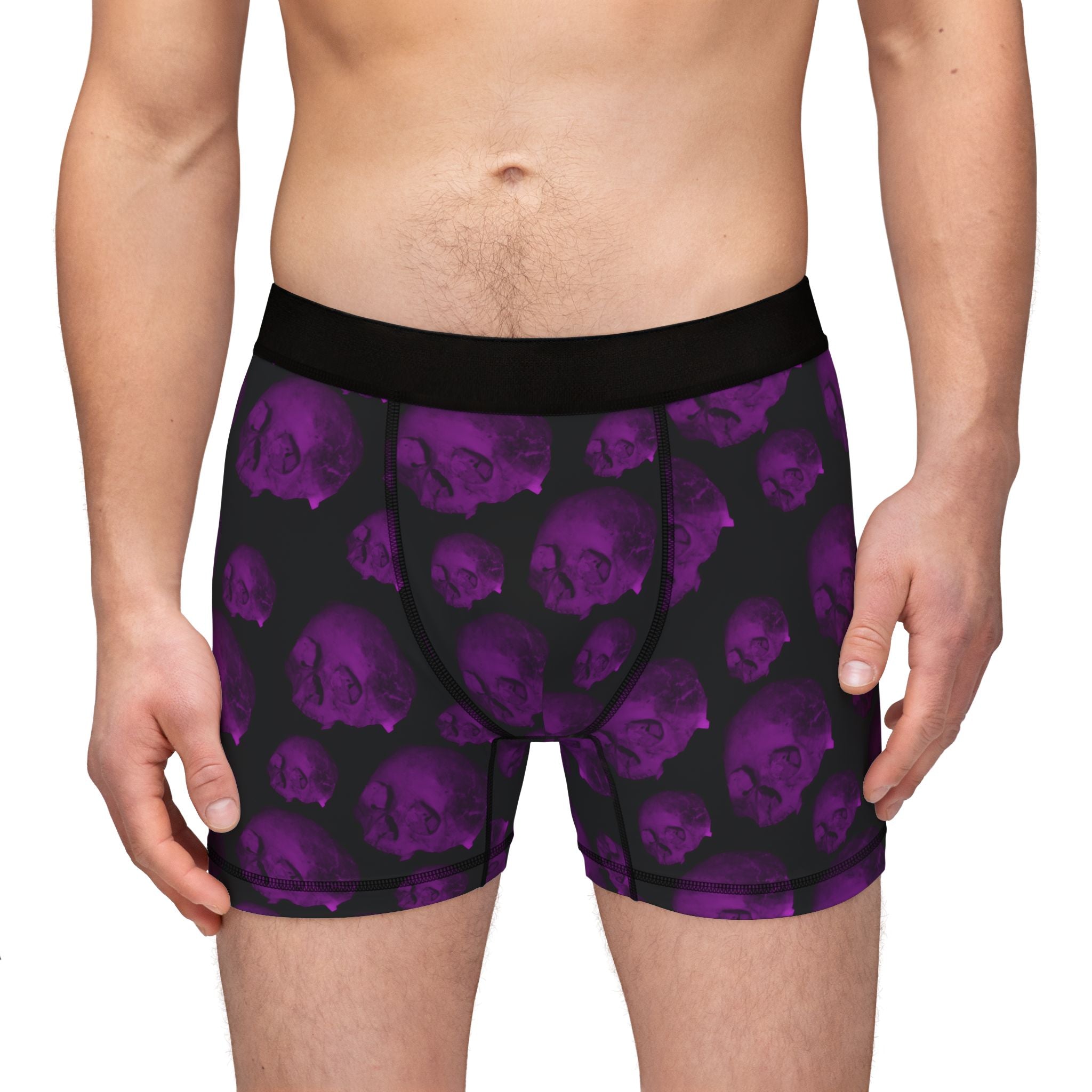 Skull Pattern Boxer Briefs — Purple Gothic Men's Underwear