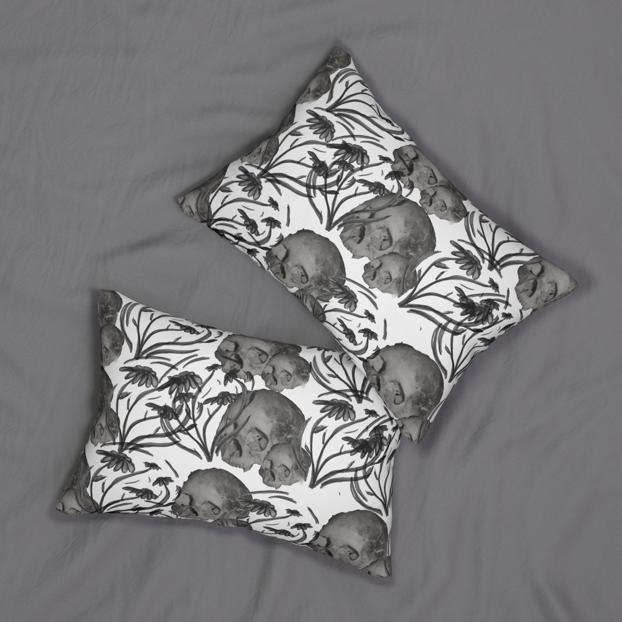 Skull & Thistle Lumbar Pillow — Gothic Floral Spun Polyester Accent Pillow