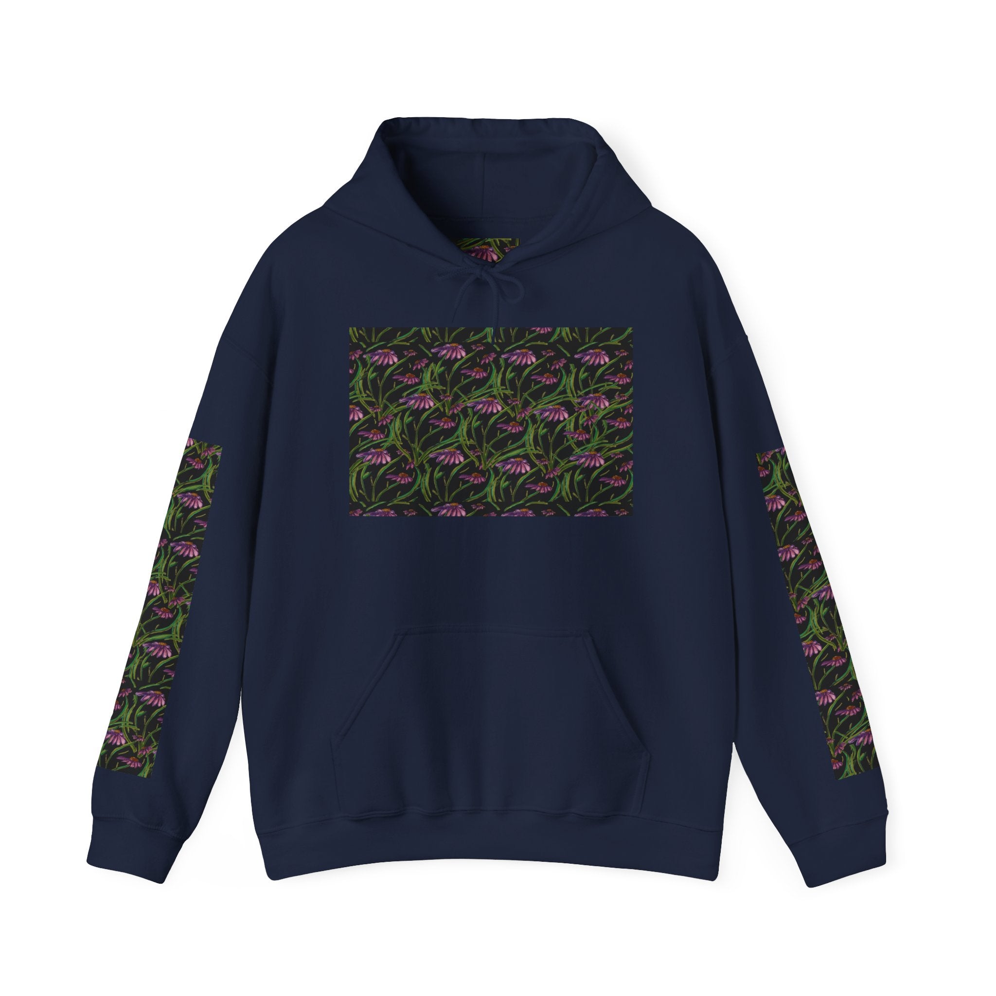 Floral Nightshade Pattern Hoodie — Dark Purple Botanical Print Sweatshirt