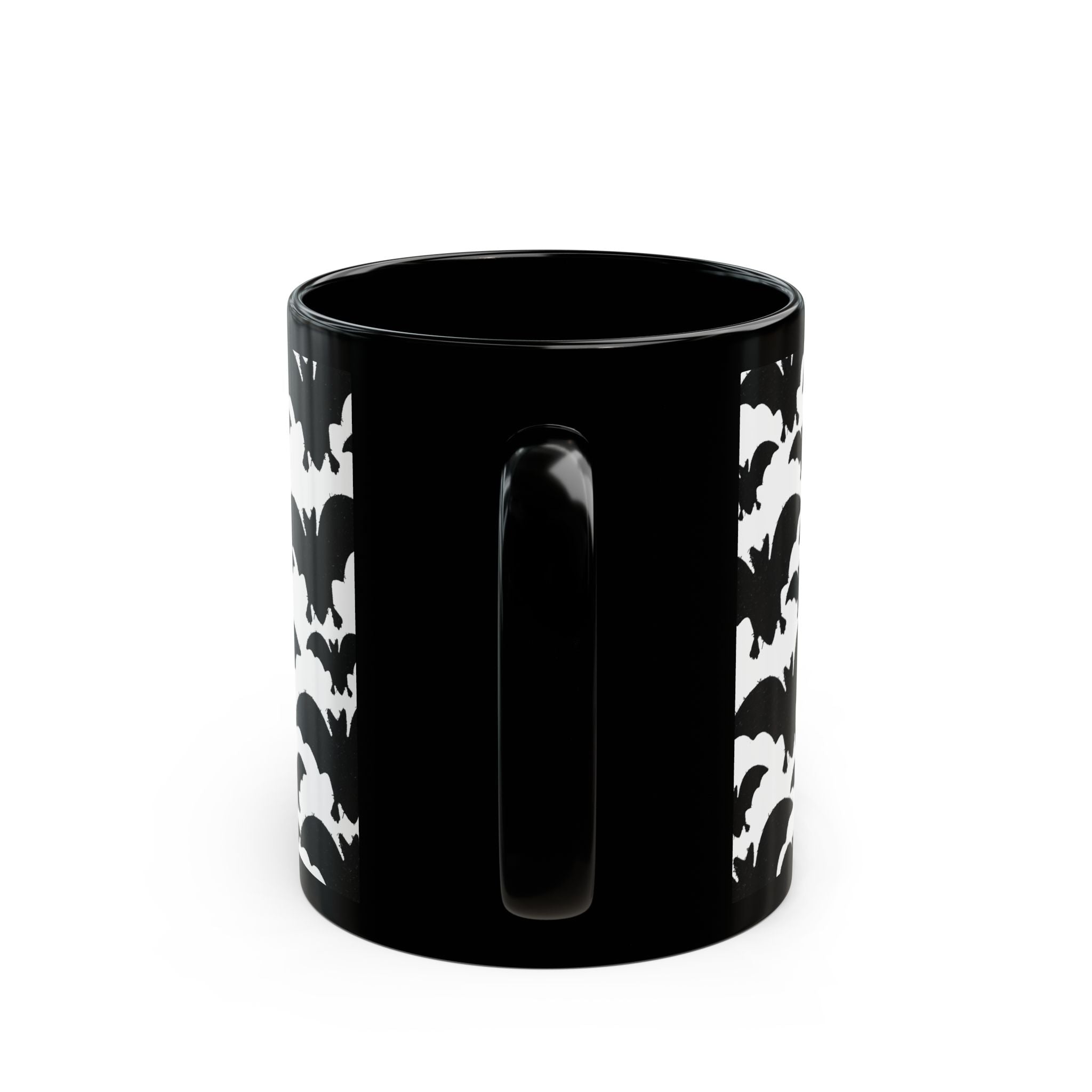 Halloween Bat Pattern Mug — Black Ceramic Coffee Cup (11oz/15oz)