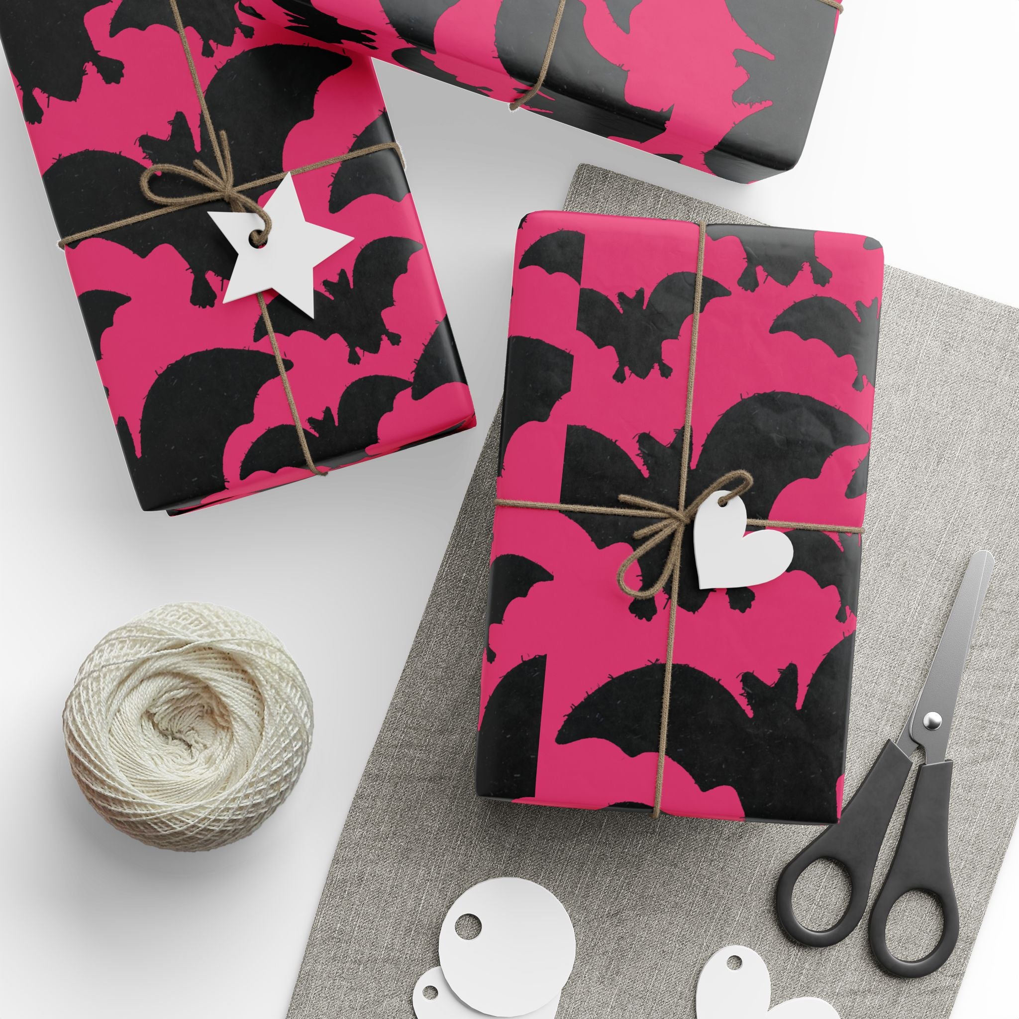 Bat Pattern Wrapping Paper — Pink & Black Halloween Gift Wrap