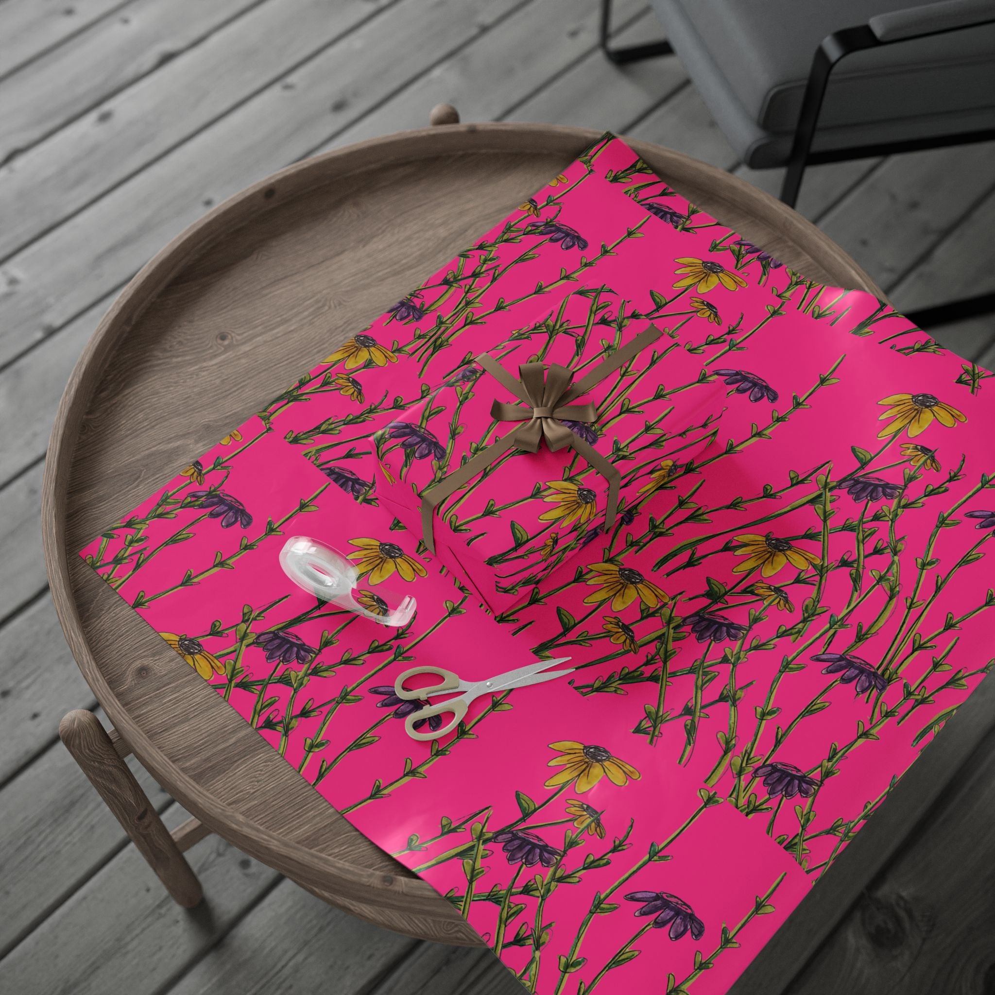Bright Pink Wildflower Wrapping Paper — Floral Gift Wrap Roll