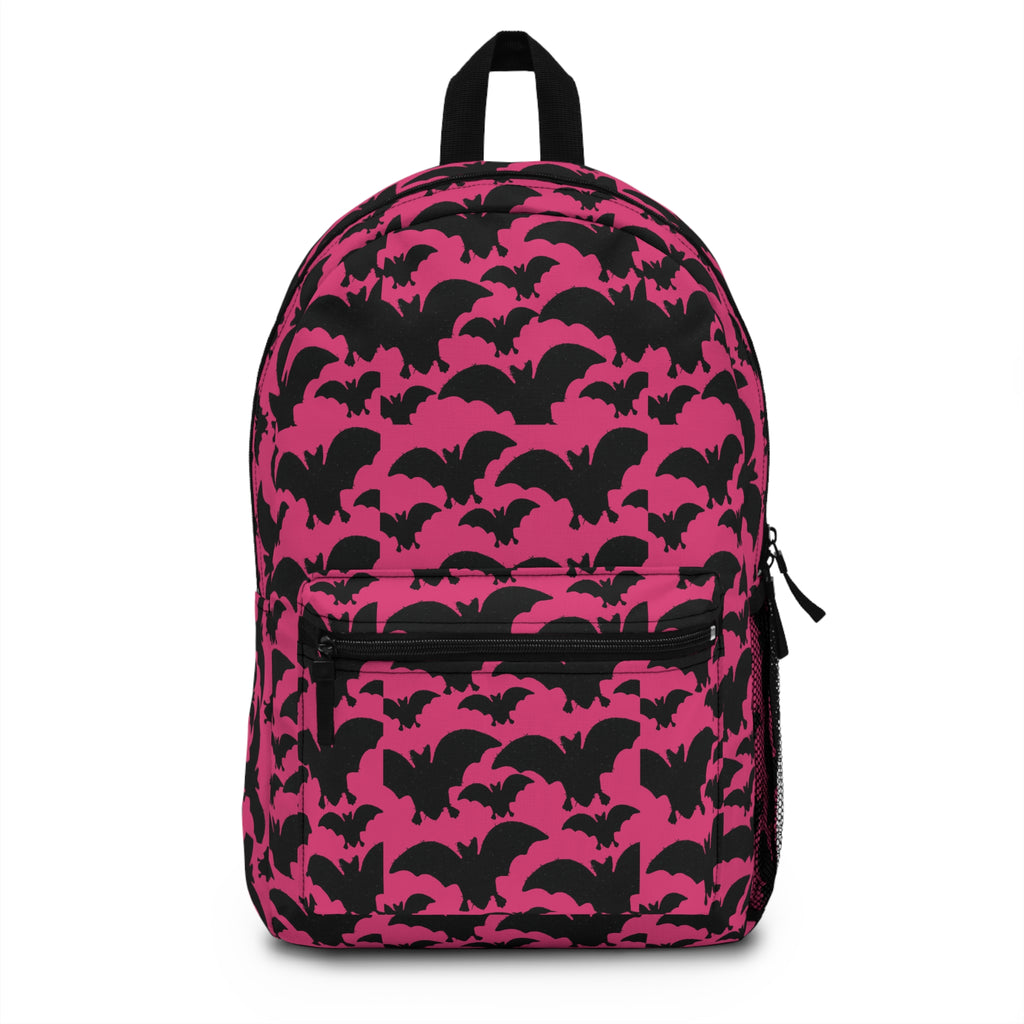 Pink Bat Pattern Backpack — Gothic Halloween School Bag