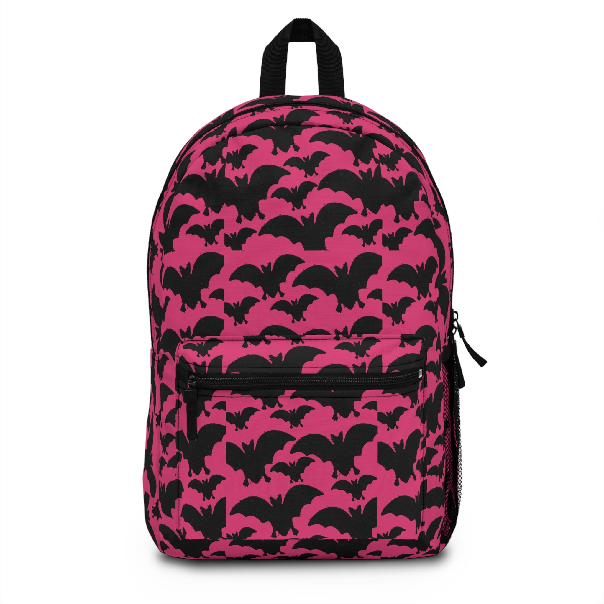 Pink Bat Pattern Backpack — Gothic Halloween School Bag