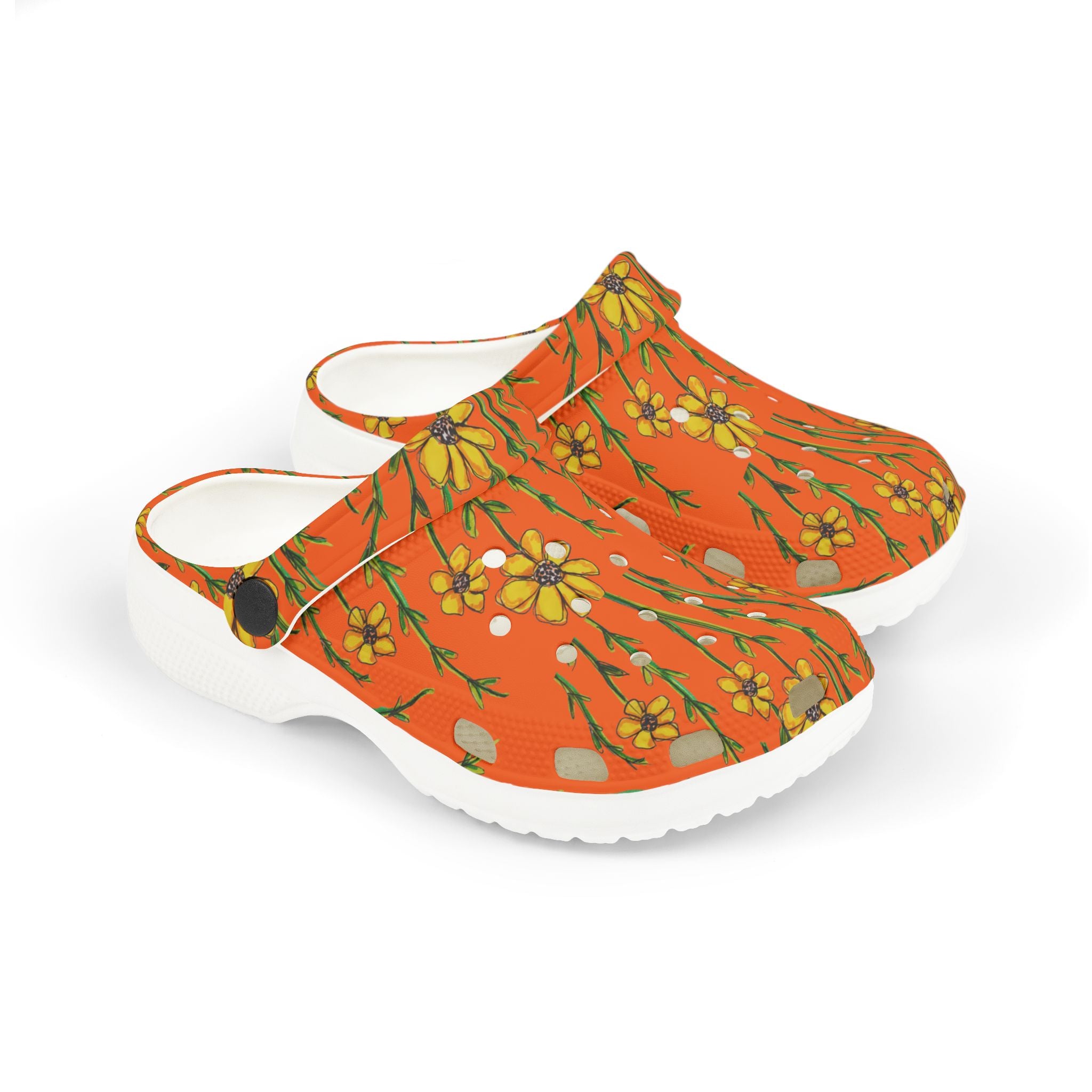 Kids Floral Clogs — Orange Daisy EVA Foam Slip-Ons