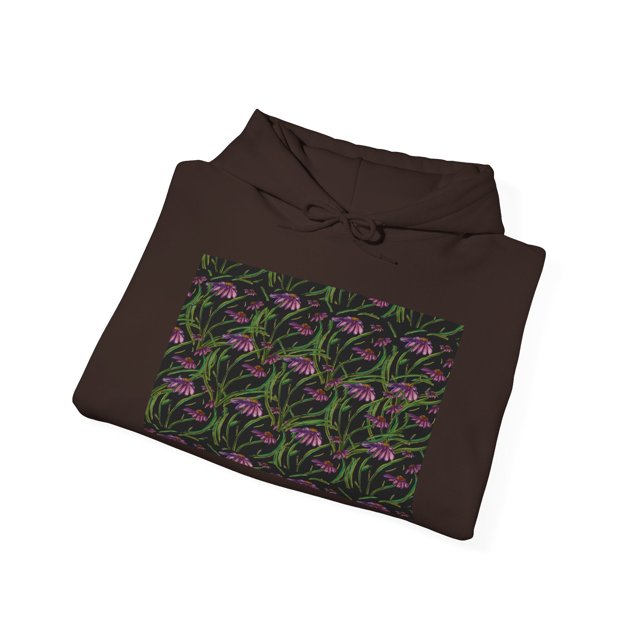 Floral Nightshade Pattern Hoodie — Dark Purple Botanical Print Sweatshirt