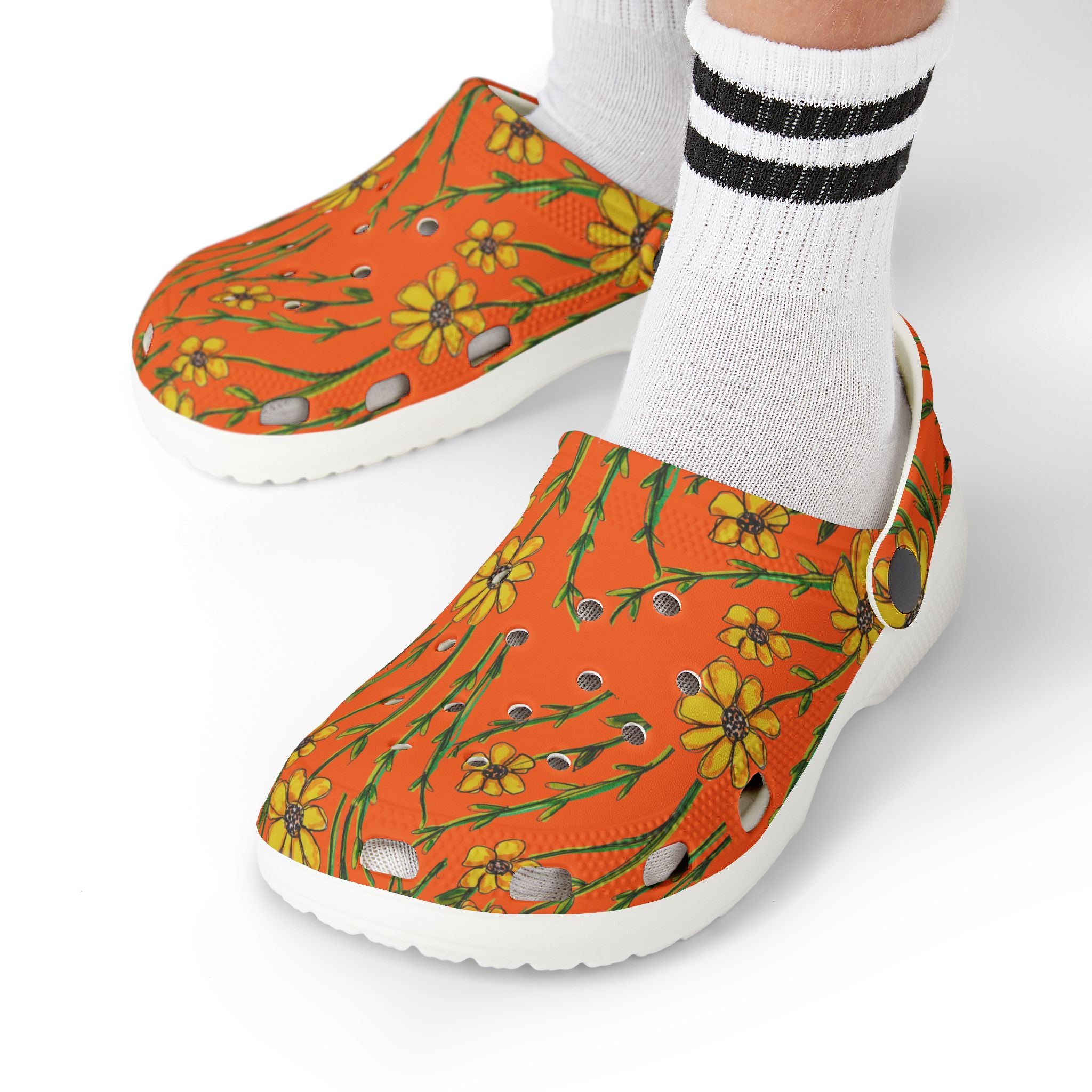 Kids Floral Clogs — Orange Daisy EVA Foam Slip-Ons