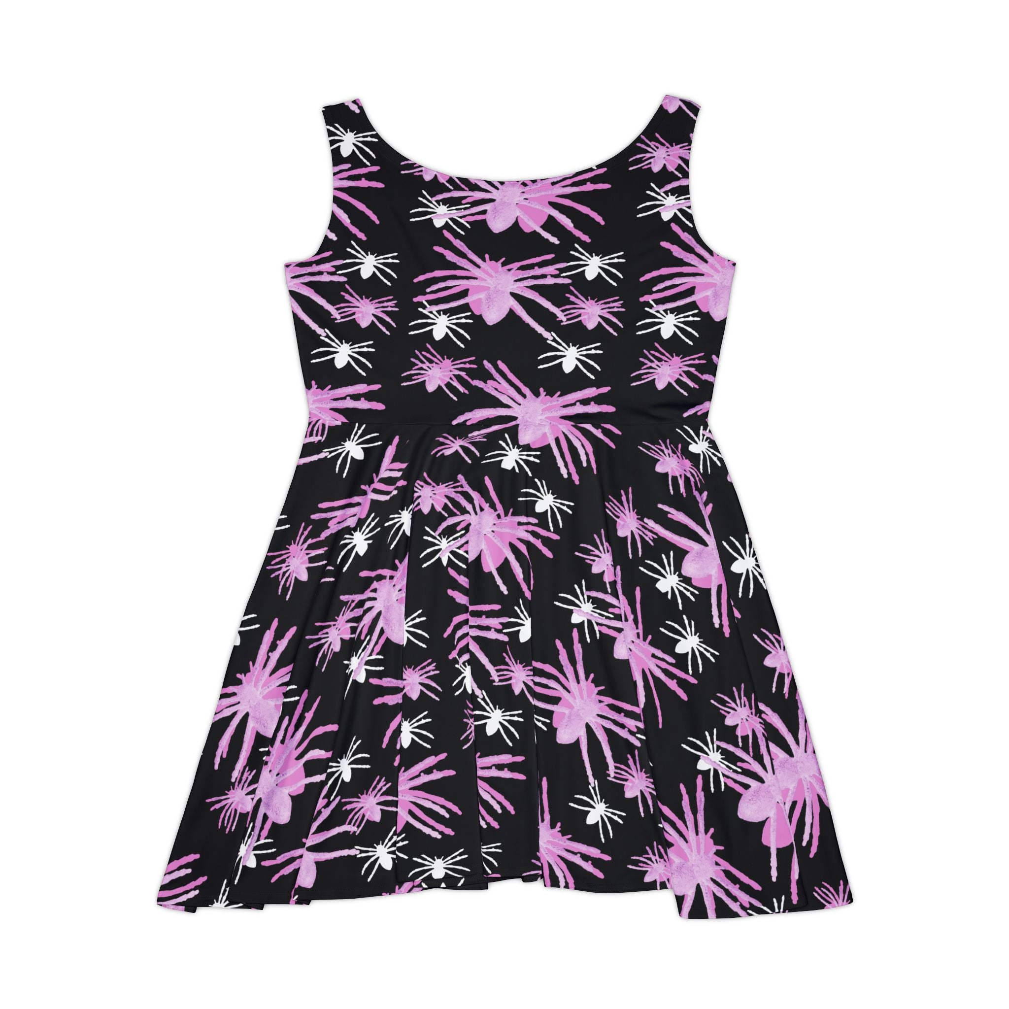 Pink Spider Pattern Skater Dress — Women's AOP Floral-Inspired Summer Dress