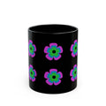 Retro Neon Flower Black Mug — Colorful 60s-Inspired Floral Coffee Cup (11oz & 15oz)